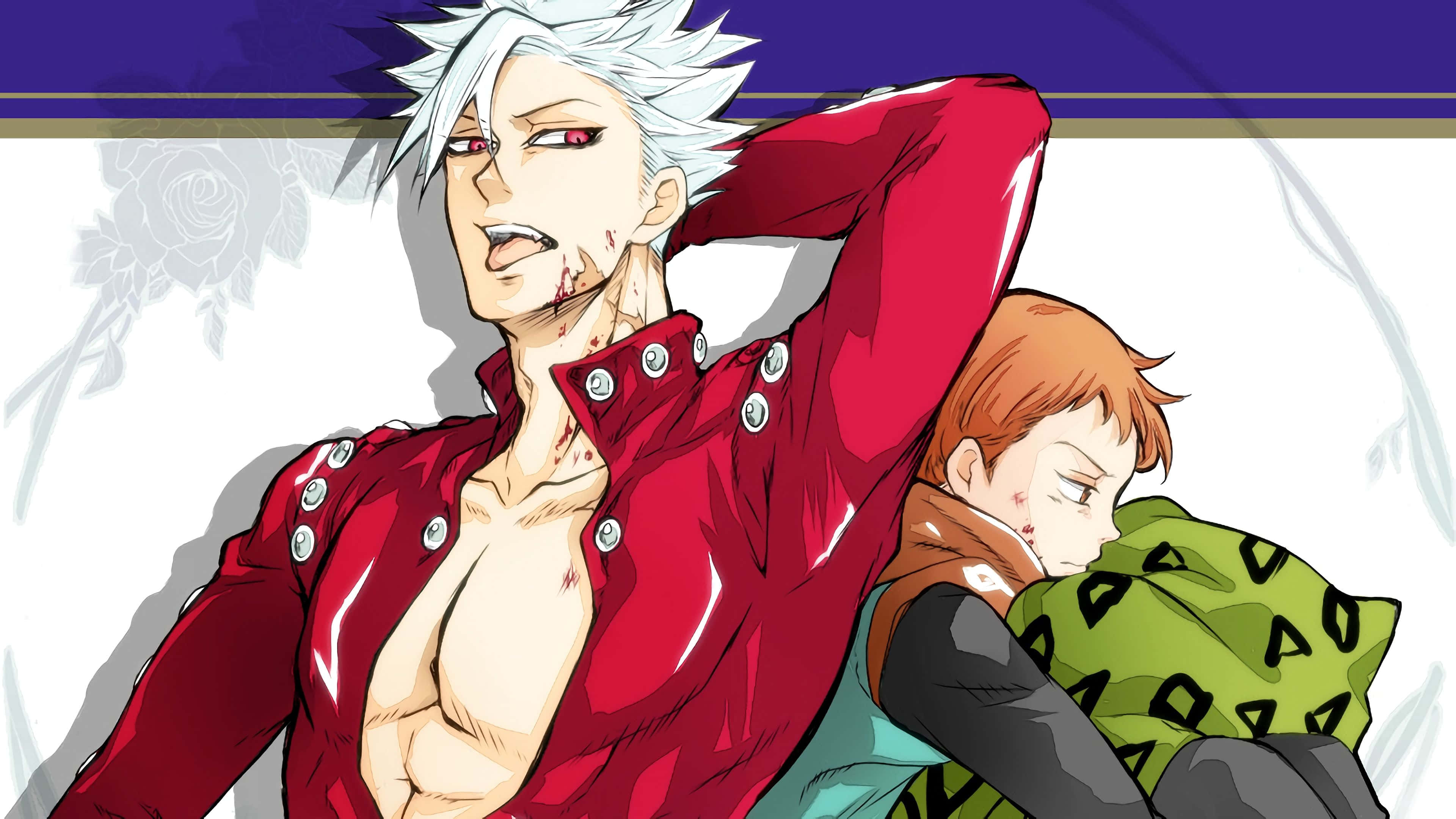 Seven Deadly Sins King, spiky-haired anime man, red jacket, 4K Desktop Wallpaper