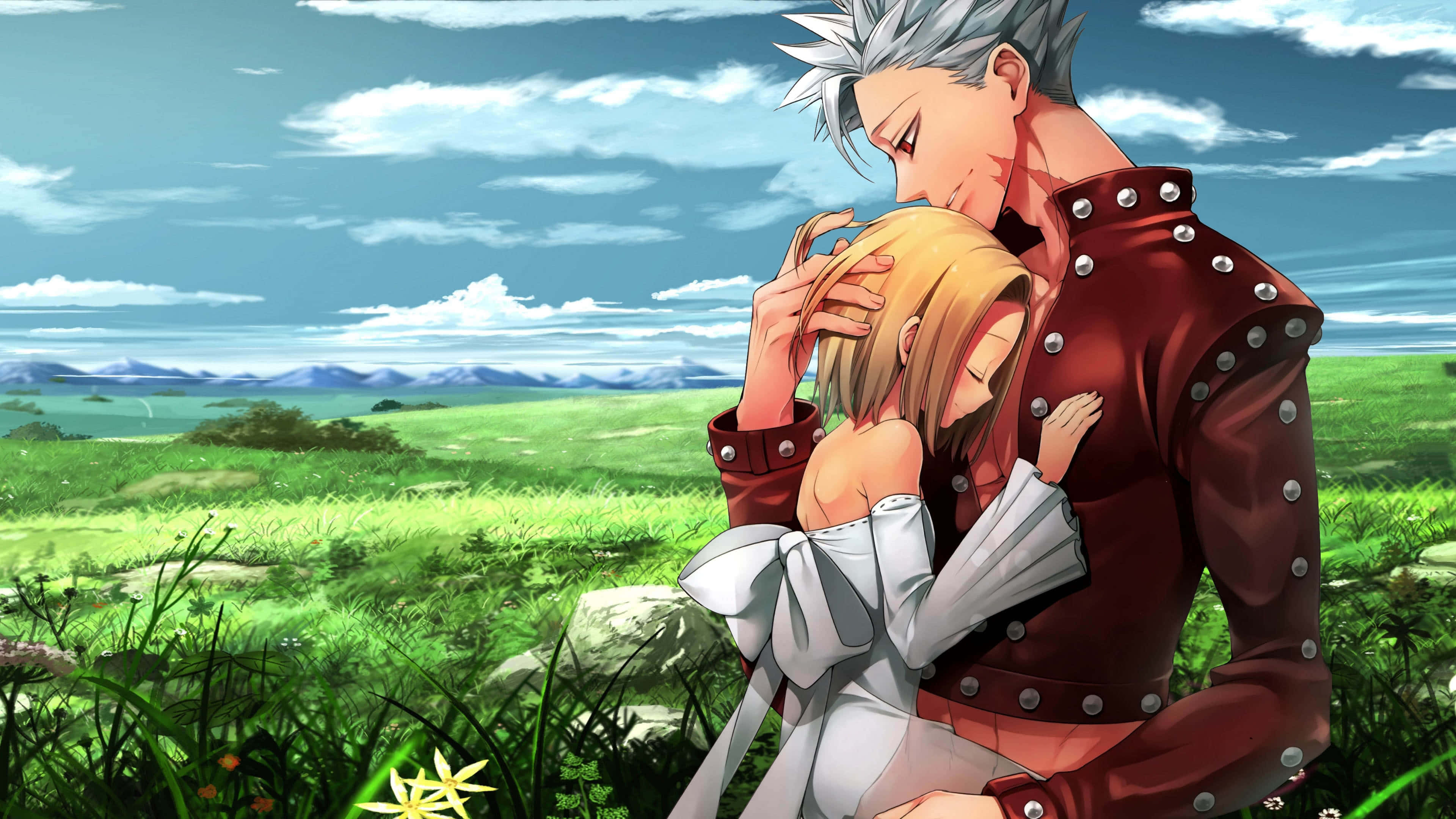 seven deadly sins, anime man, blonde woman, 4K Desktop Wallpaper