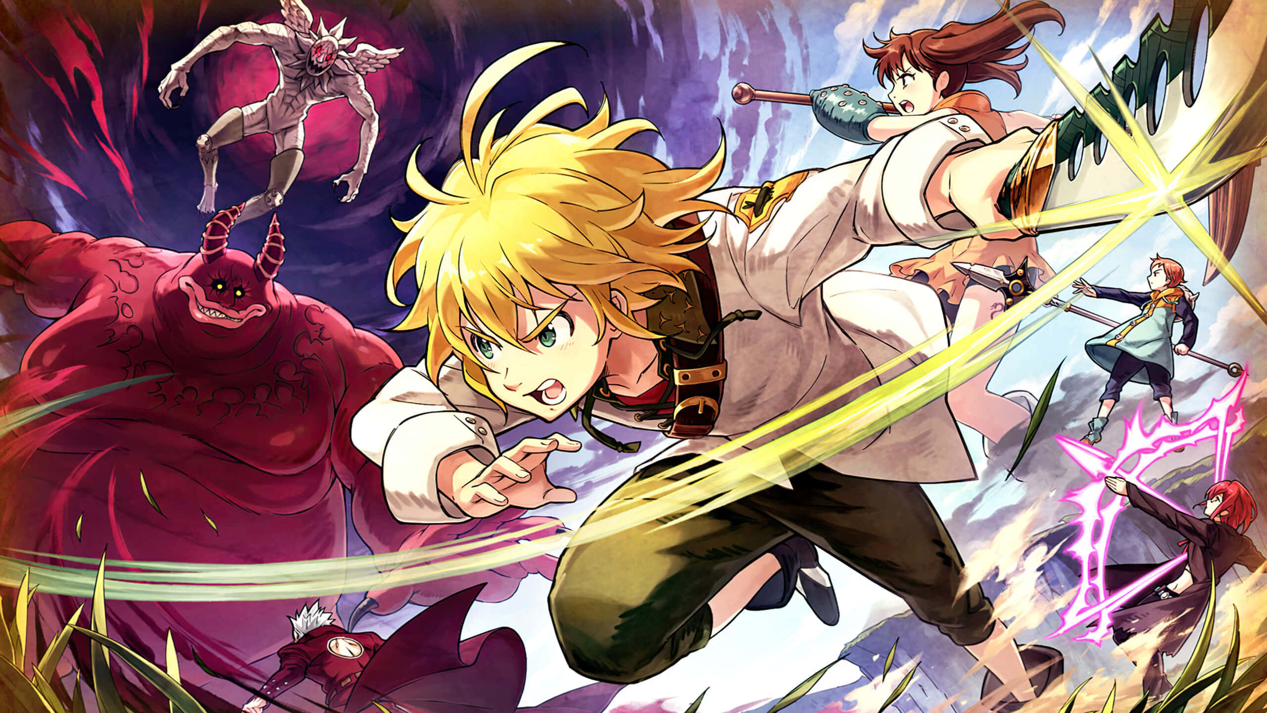 The Seven Deadly Sins, blonde protagonist, glowing sword, 2K Desktop Wallpaper
