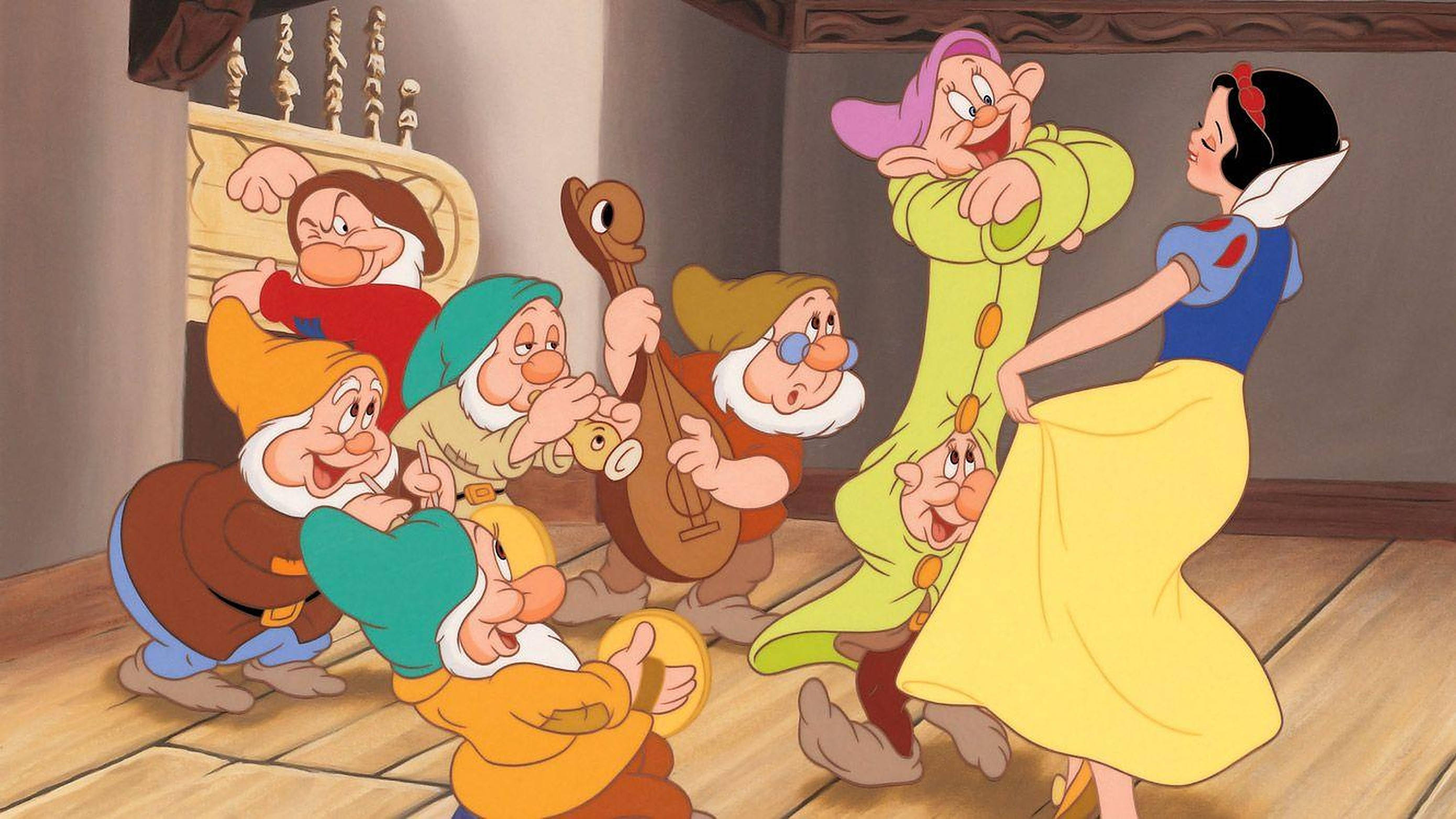 Seven Dwarfs, Snow White, wooden cottage, 2K Desktop Wallpaper