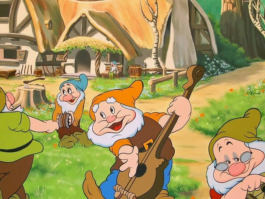 Snow White and the Seven Dwarfs, seven dwarfs, sunny forest clearing, SD Desktop Wallpaper