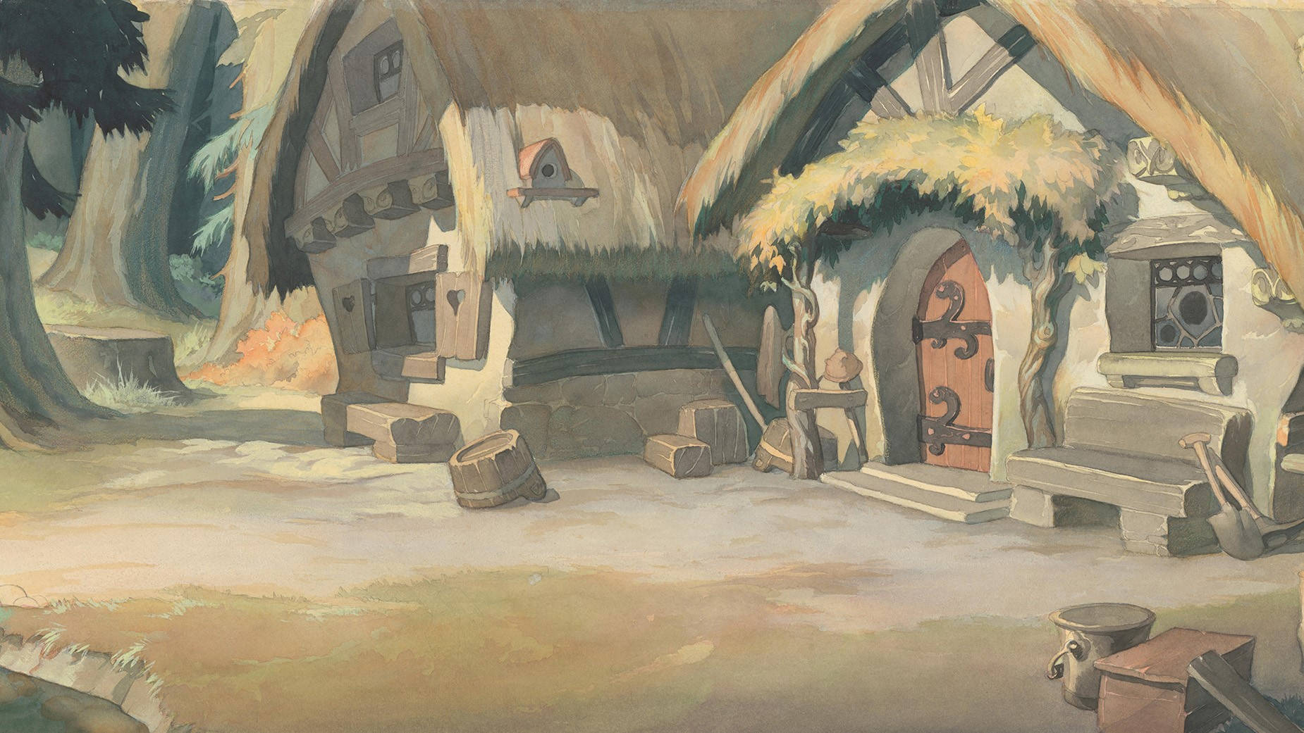 Snow White and the Seven Dwarfs, thatched cottage, forest, HD Desktop Wallpaper