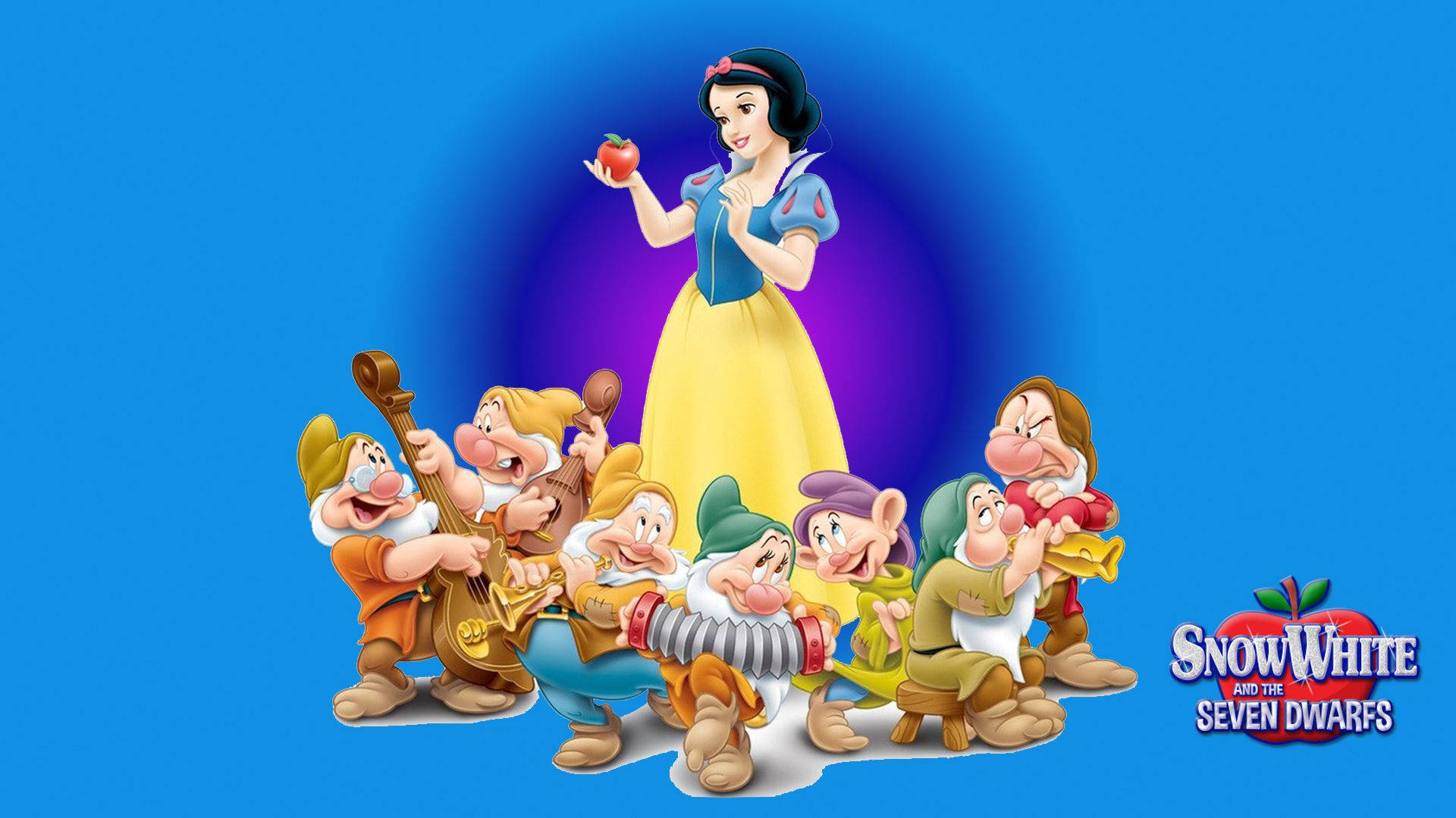 Seven Dwarfs, Snow White, red apple, Full HD Desktop Wallpaper