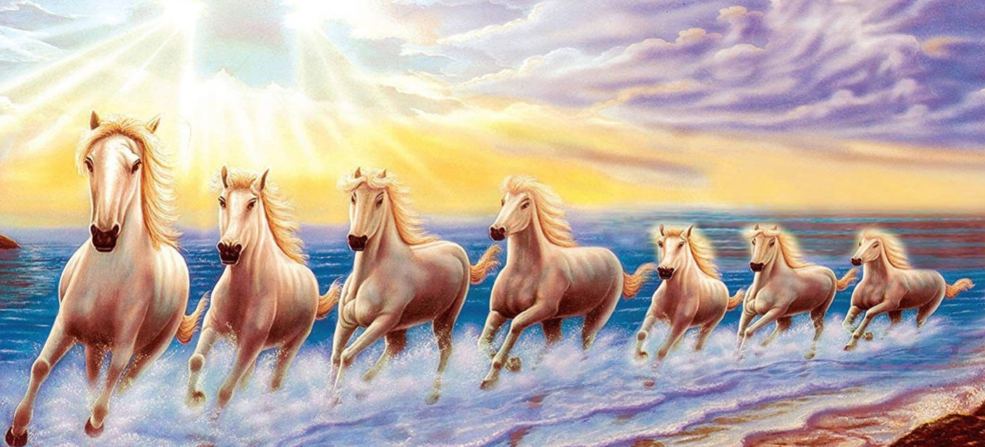 Seven Horses, white horses, ocean waves, HD Desktop Wallpaper