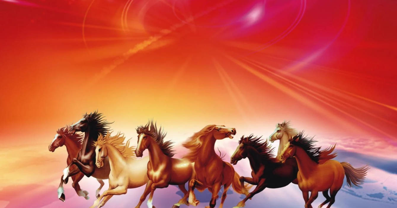 Red Seven Horses, seven horses, red orange sunset, HD Desktop Wallpaper