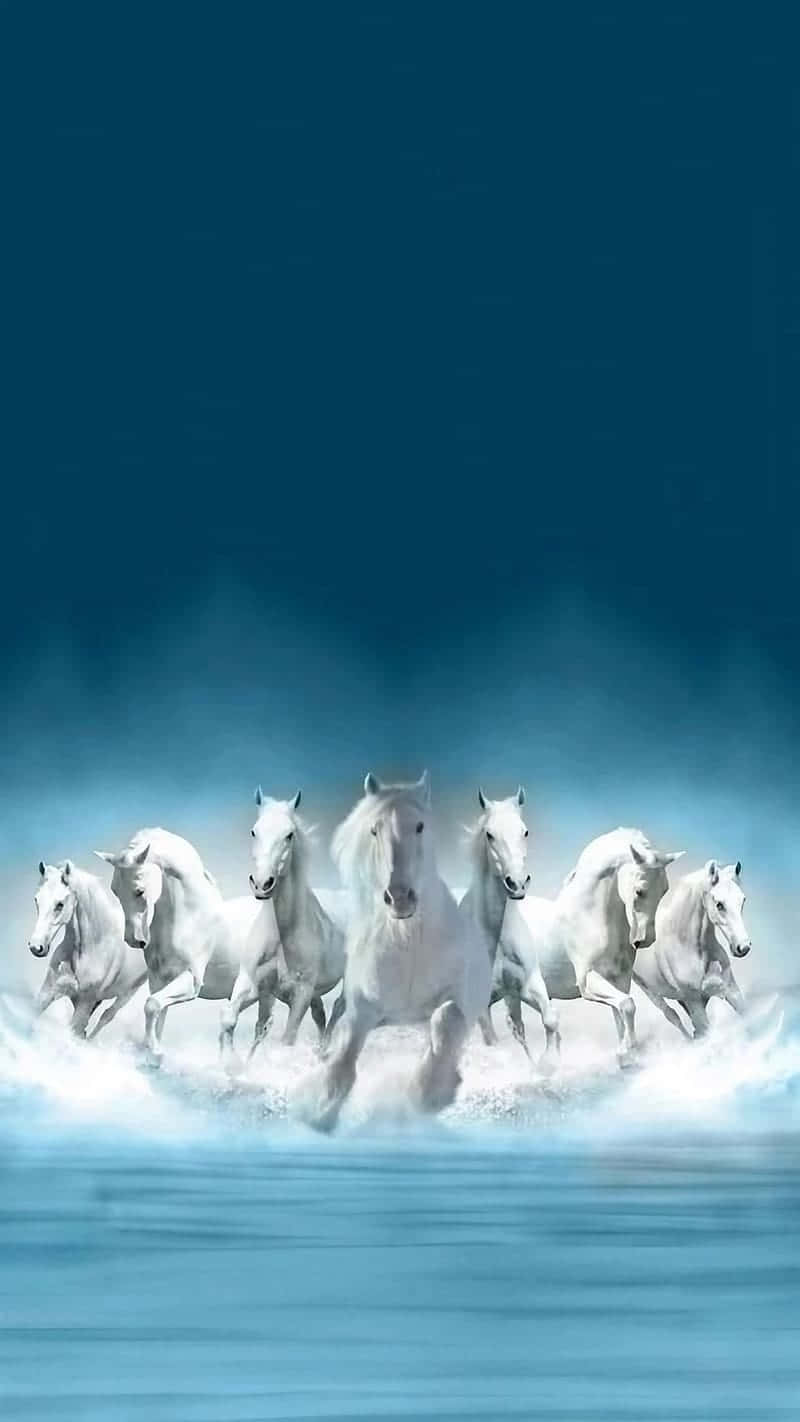 Seven White Horses, foamy turquoise water, deep teal sky, HD Phone Wallpaper