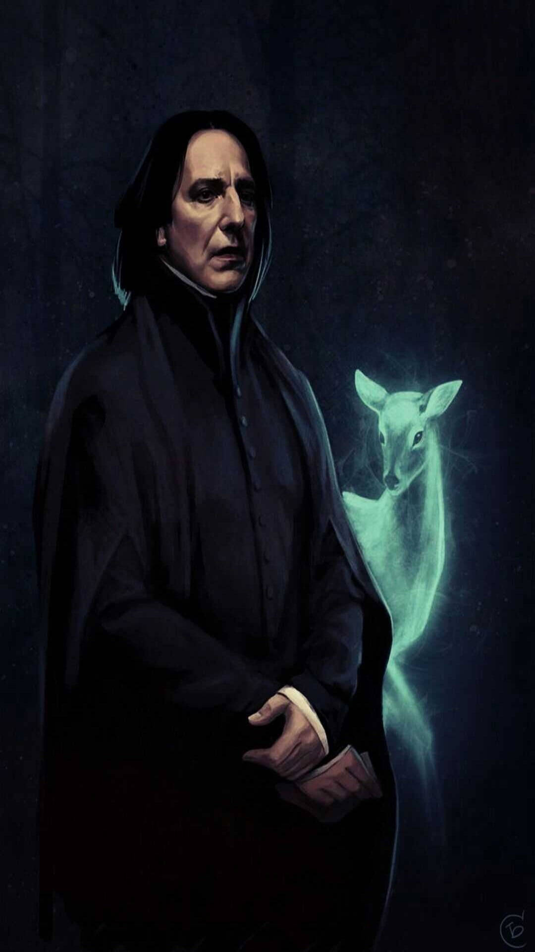 Severus Snape, dark robe, glowing translucent deer, Full HD Phone Wallpaper