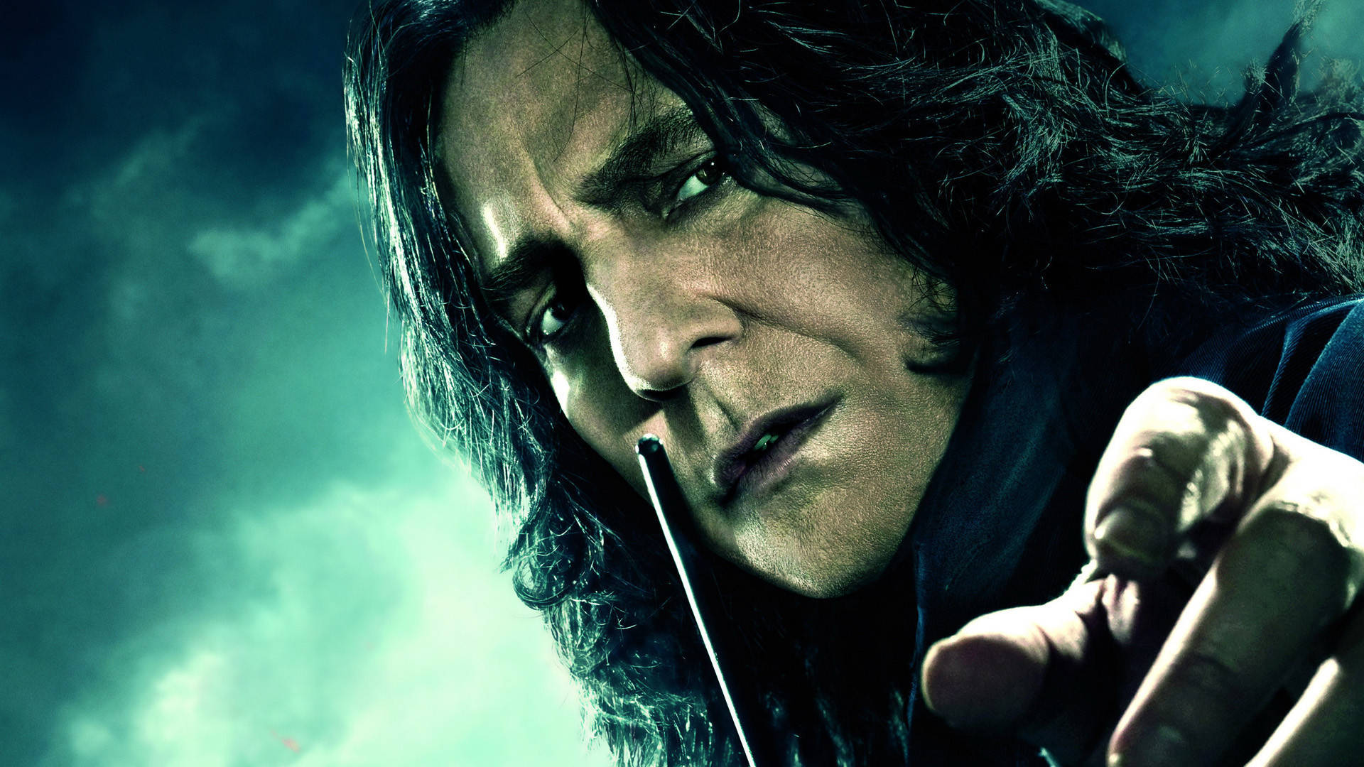 Severus Snape, wand, dark stormy background, Full HD Desktop Wallpaper
