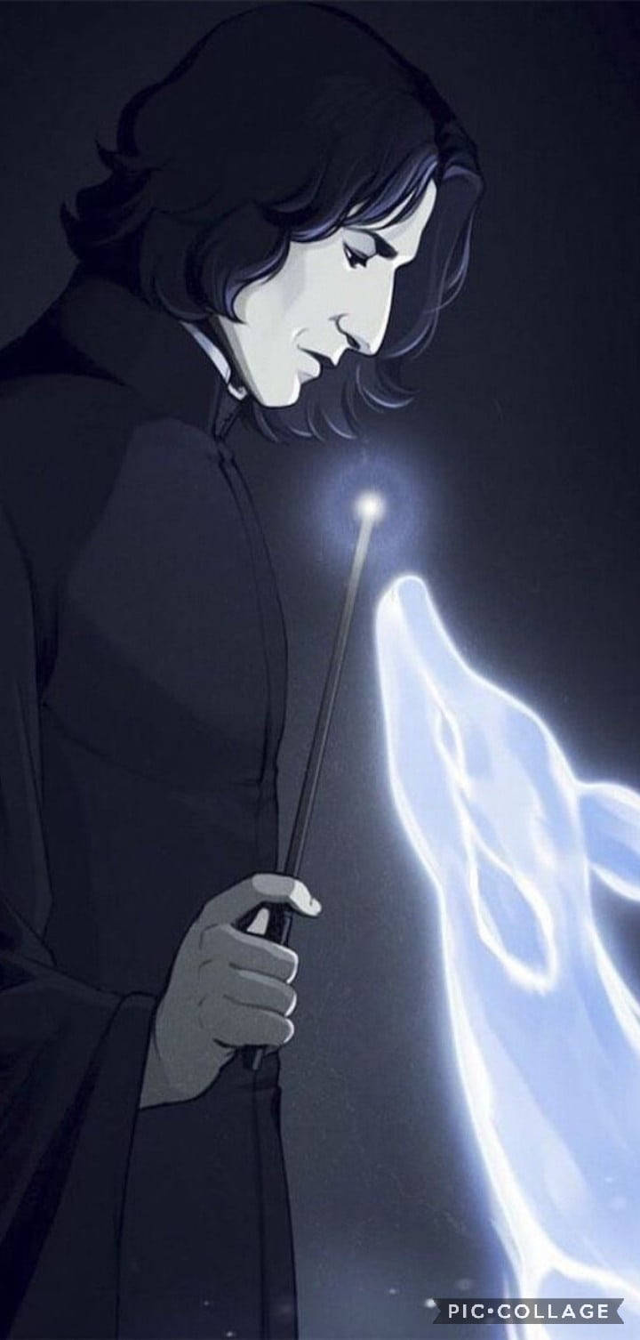 Severus Snape, black robe, glowing wand, HD Phone Wallpaper