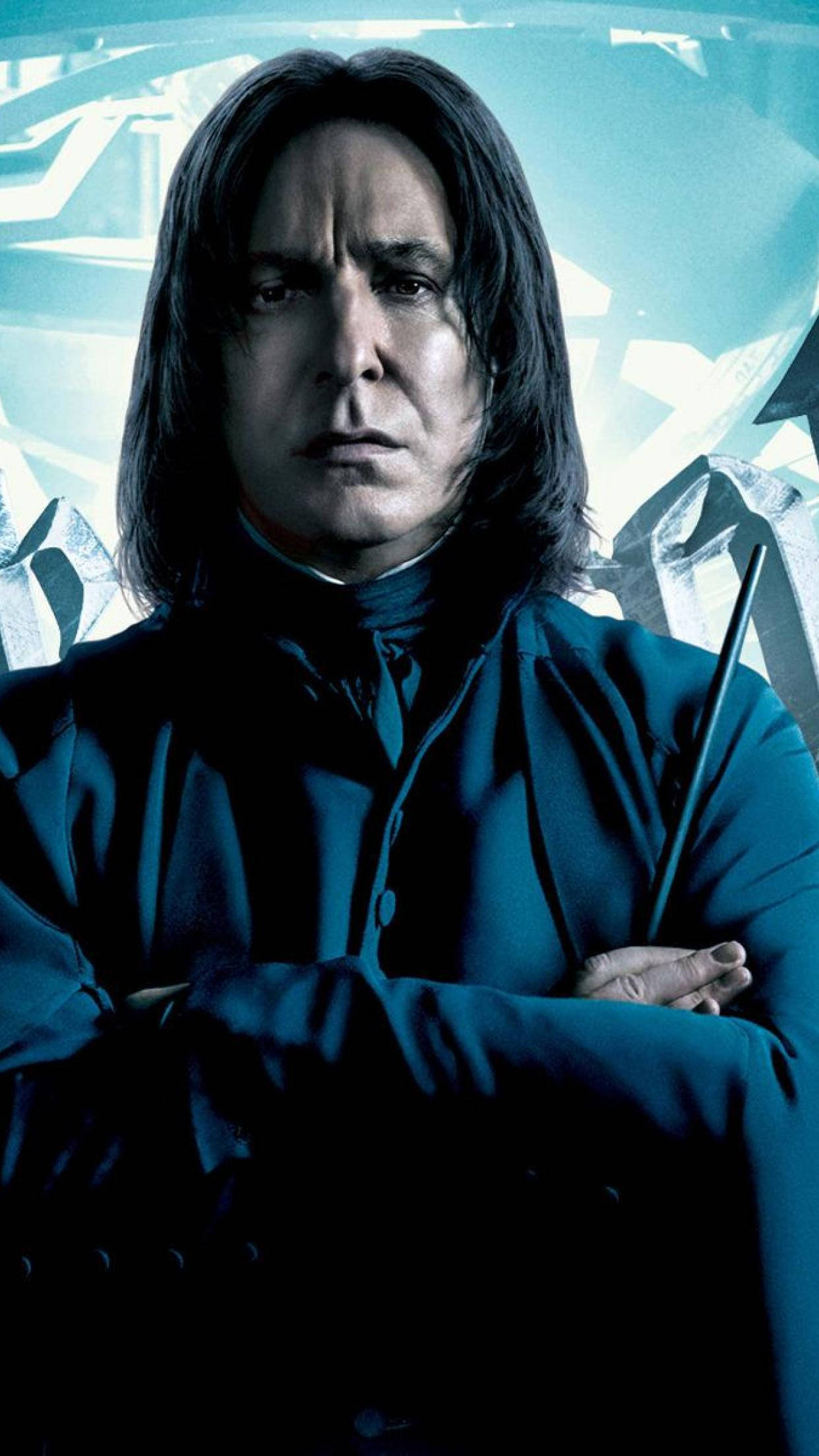 Severus Snape, long dark hair, blue robe, Full HD Phone Wallpaper