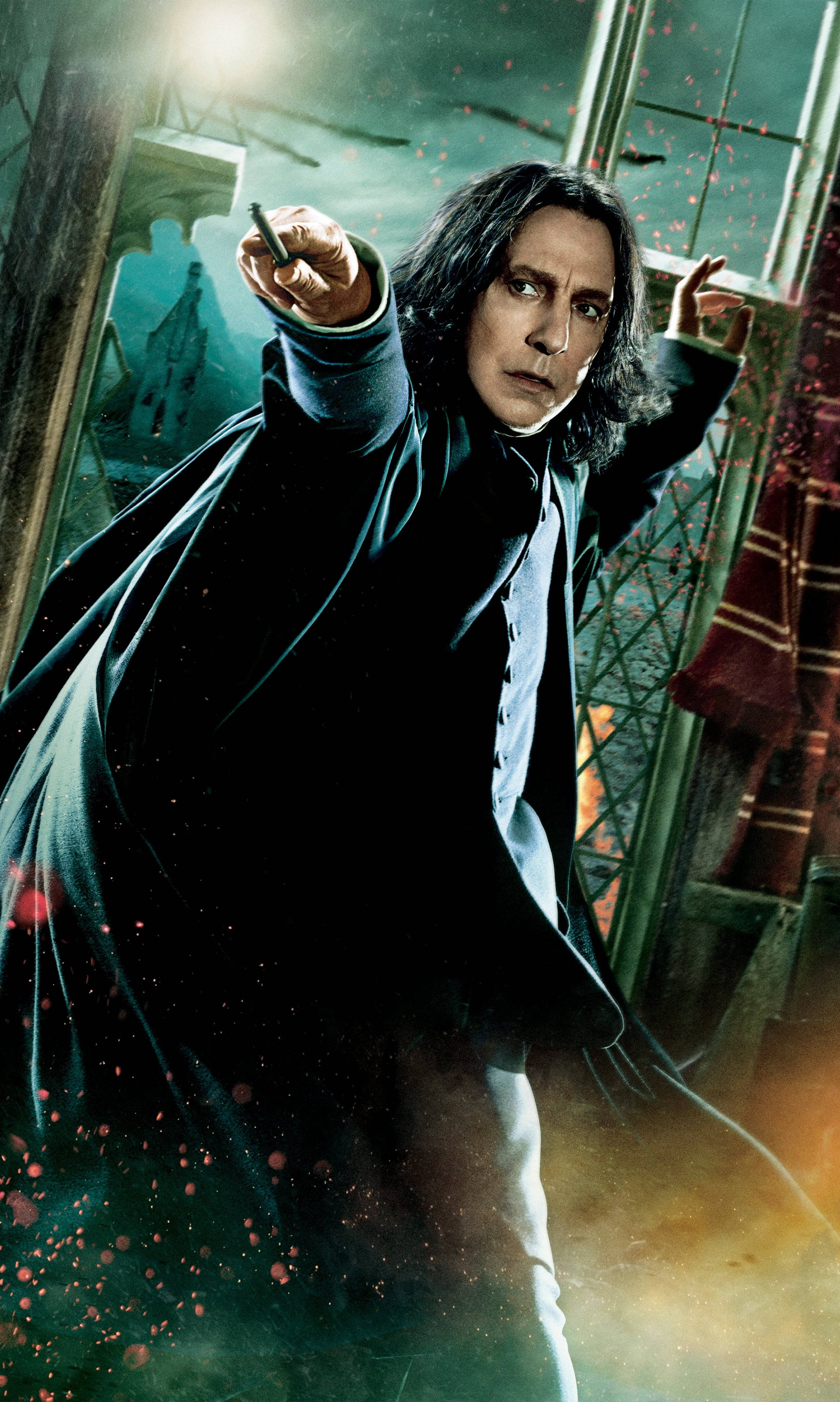Severus Snape, dark robe, wand, 4K Phone Wallpaper