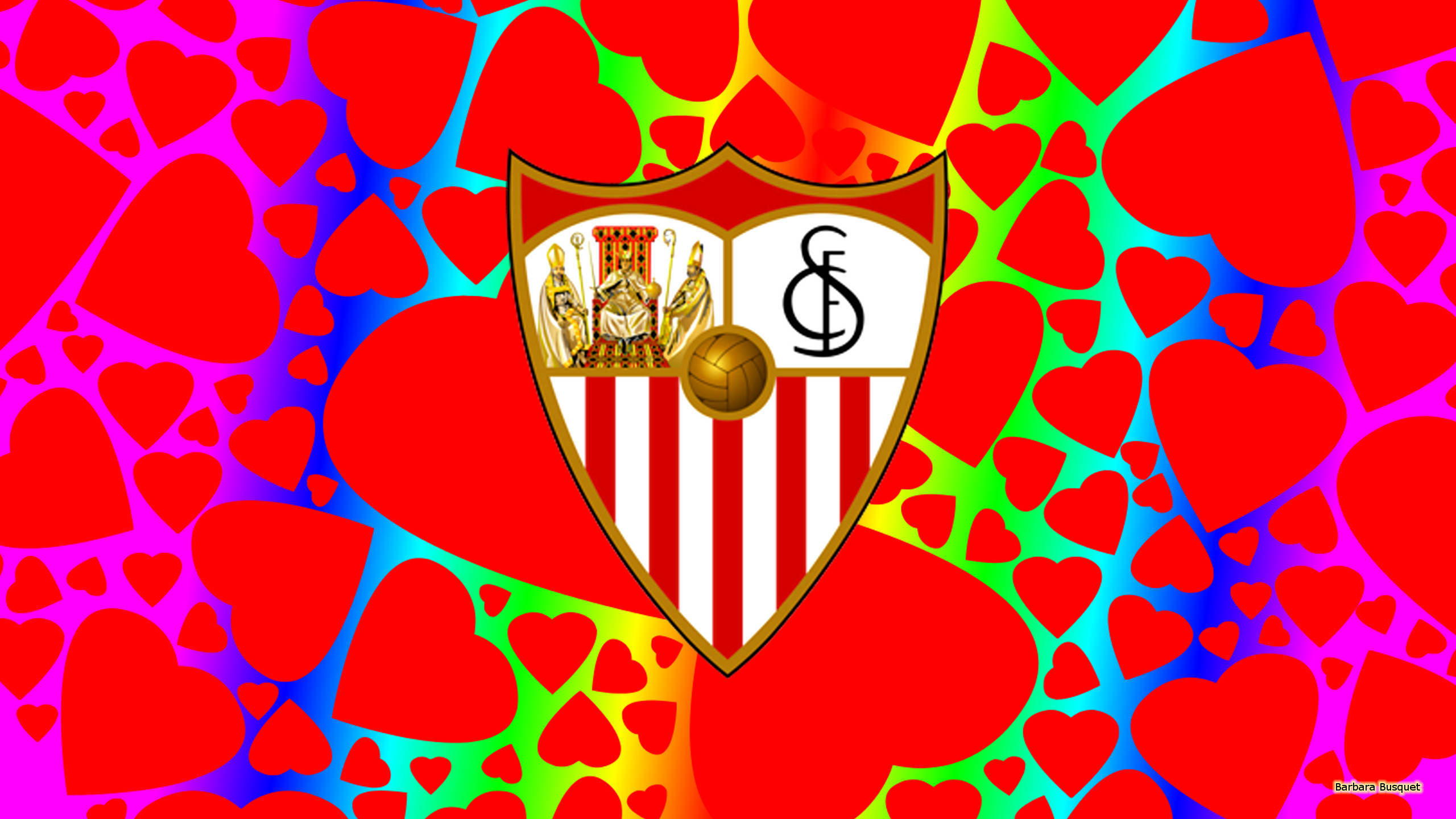 Sevilla FC, paper logo, psychedelic background, 2K Desktop Wallpaper
