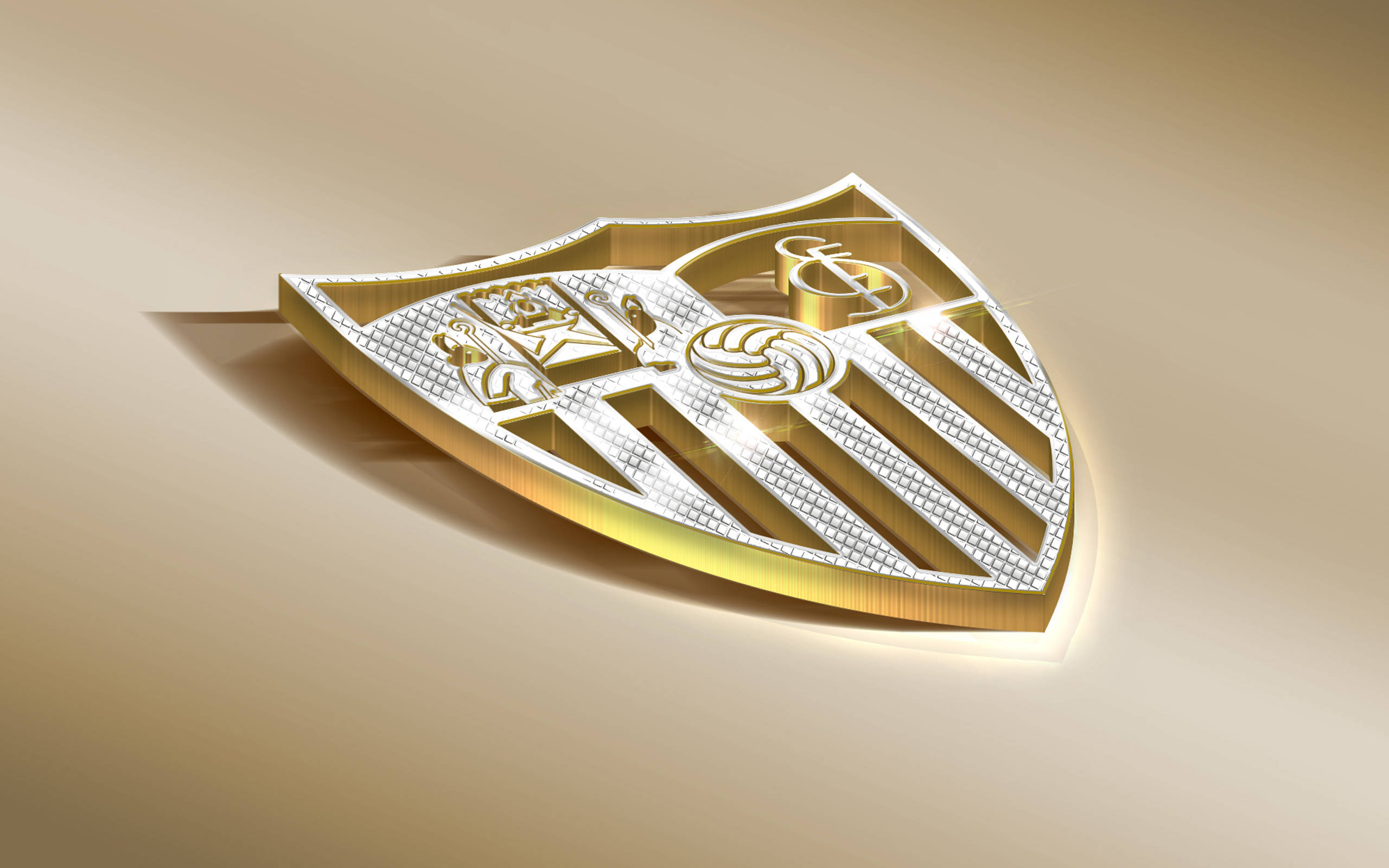 golden badge of sevilla fc, Sevilla FC, 3D shield emblem, 2K Desktop Wallpaper