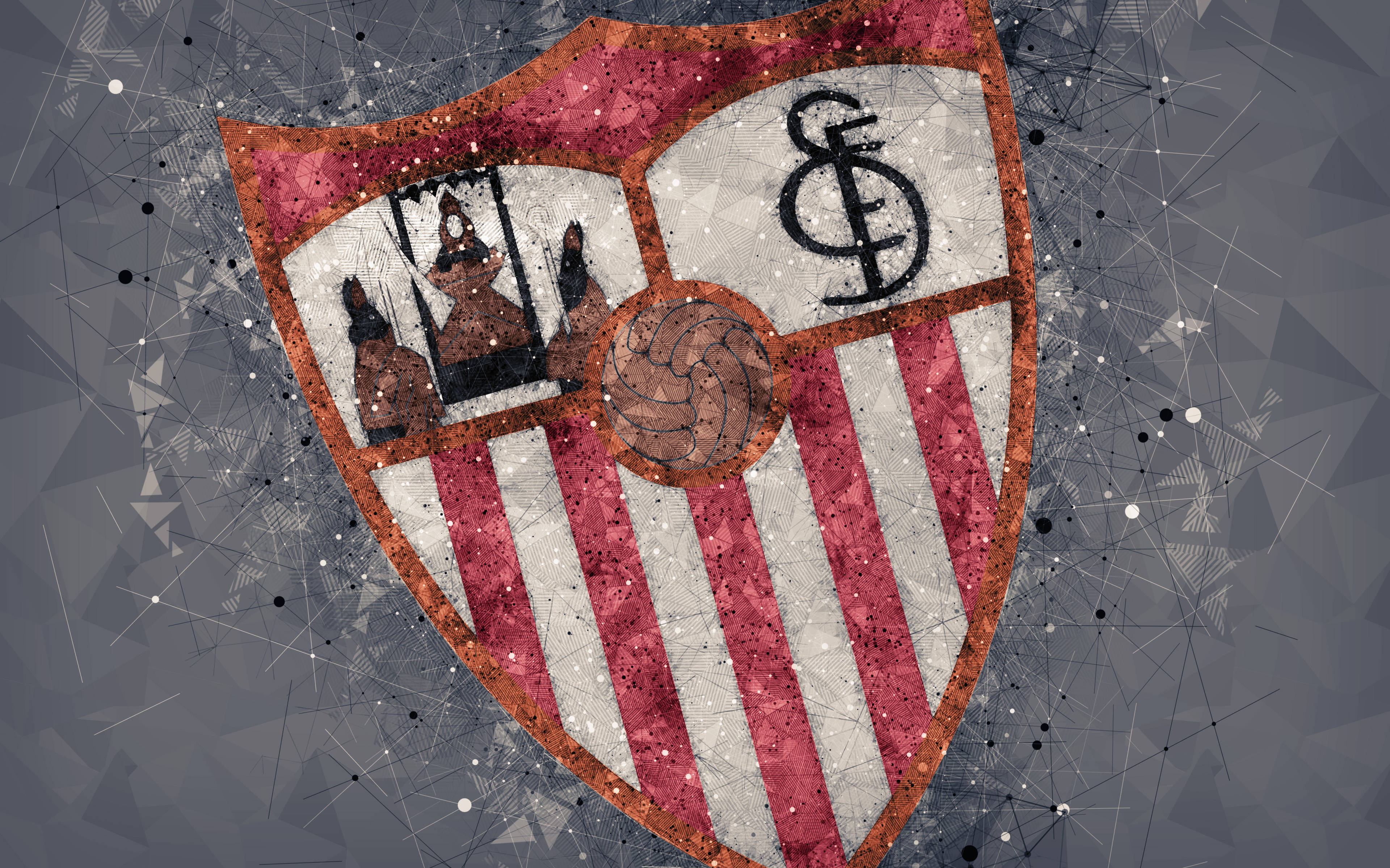 Sevilla FC, red and white stripes, soccer ball, 4K Desktop Wallpaper