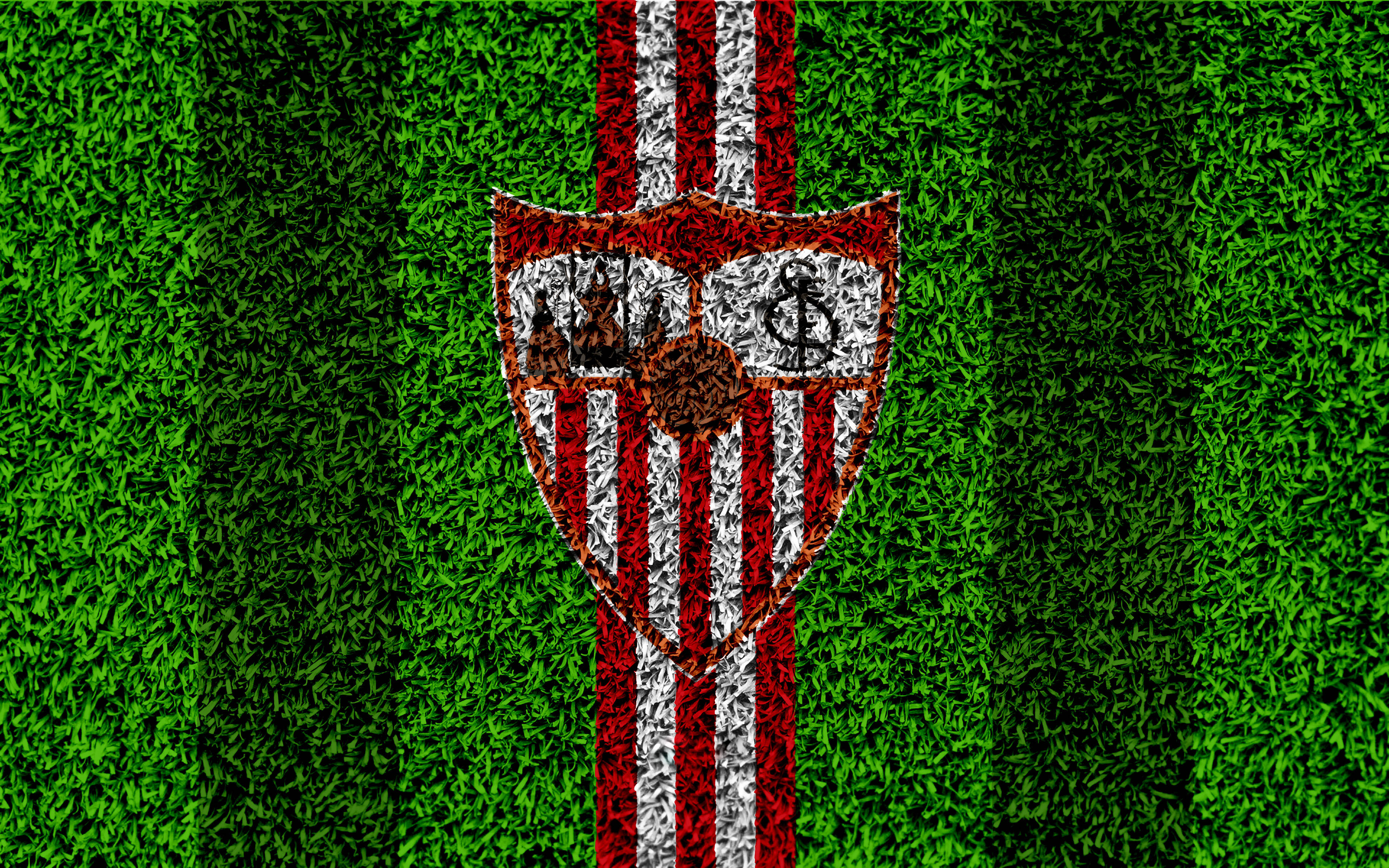 Sevilla FC, painted logo, green grass, 4K Desktop Wallpaper