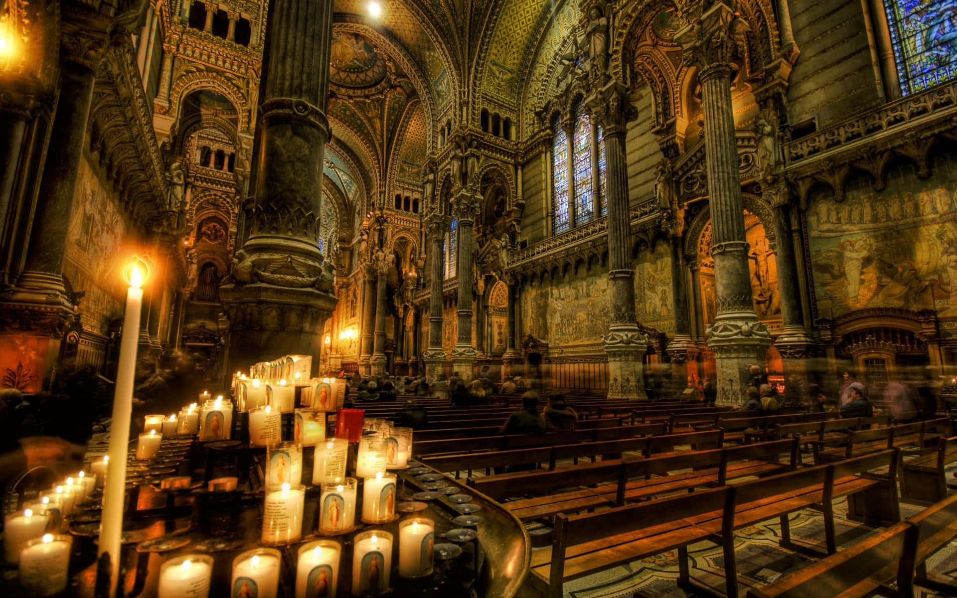 Seville Cathedral, HDR photo, candlelight, Full HD Desktop Wallpaper