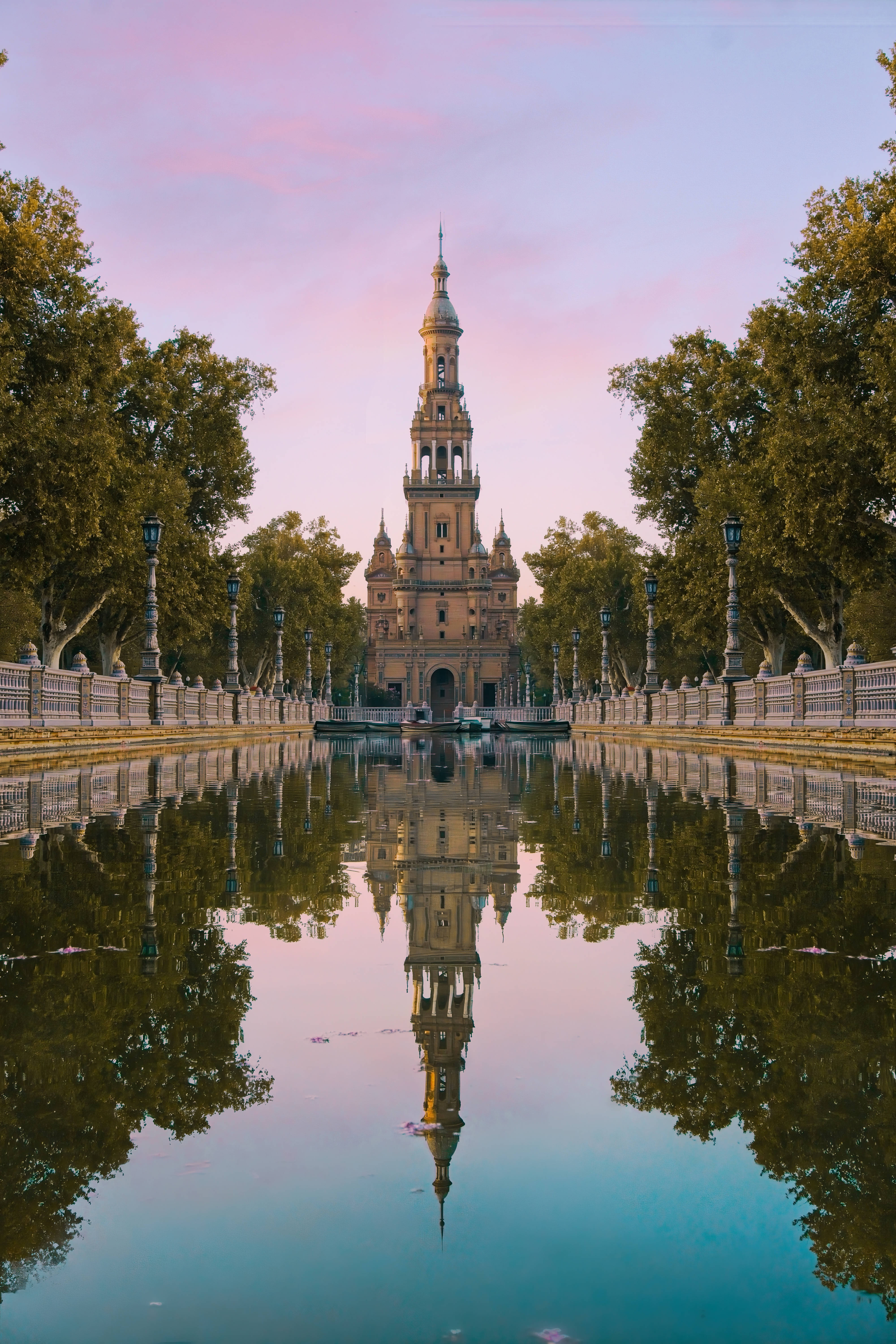 Seville, water reflection, calm canal, 5K Phone Wallpaper