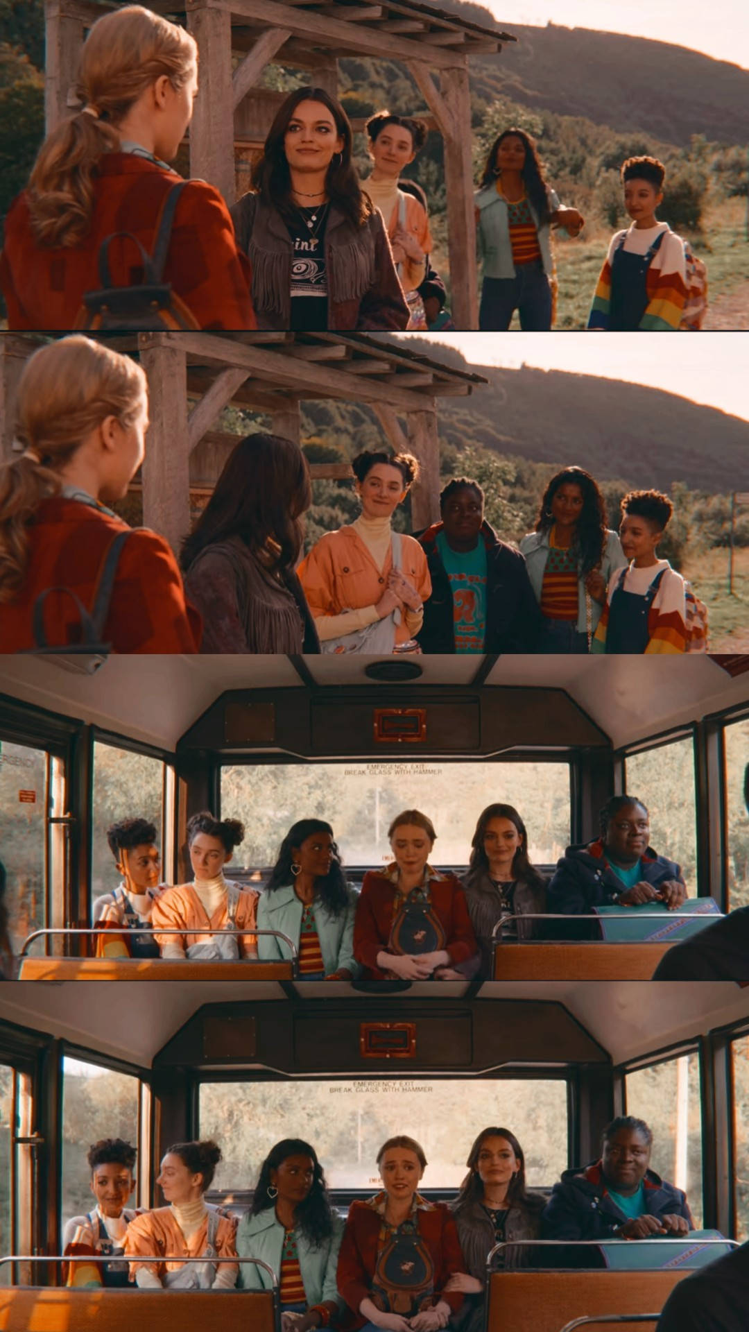 Sex Education, girls, bus ride, Full HD Phone Wallpaper