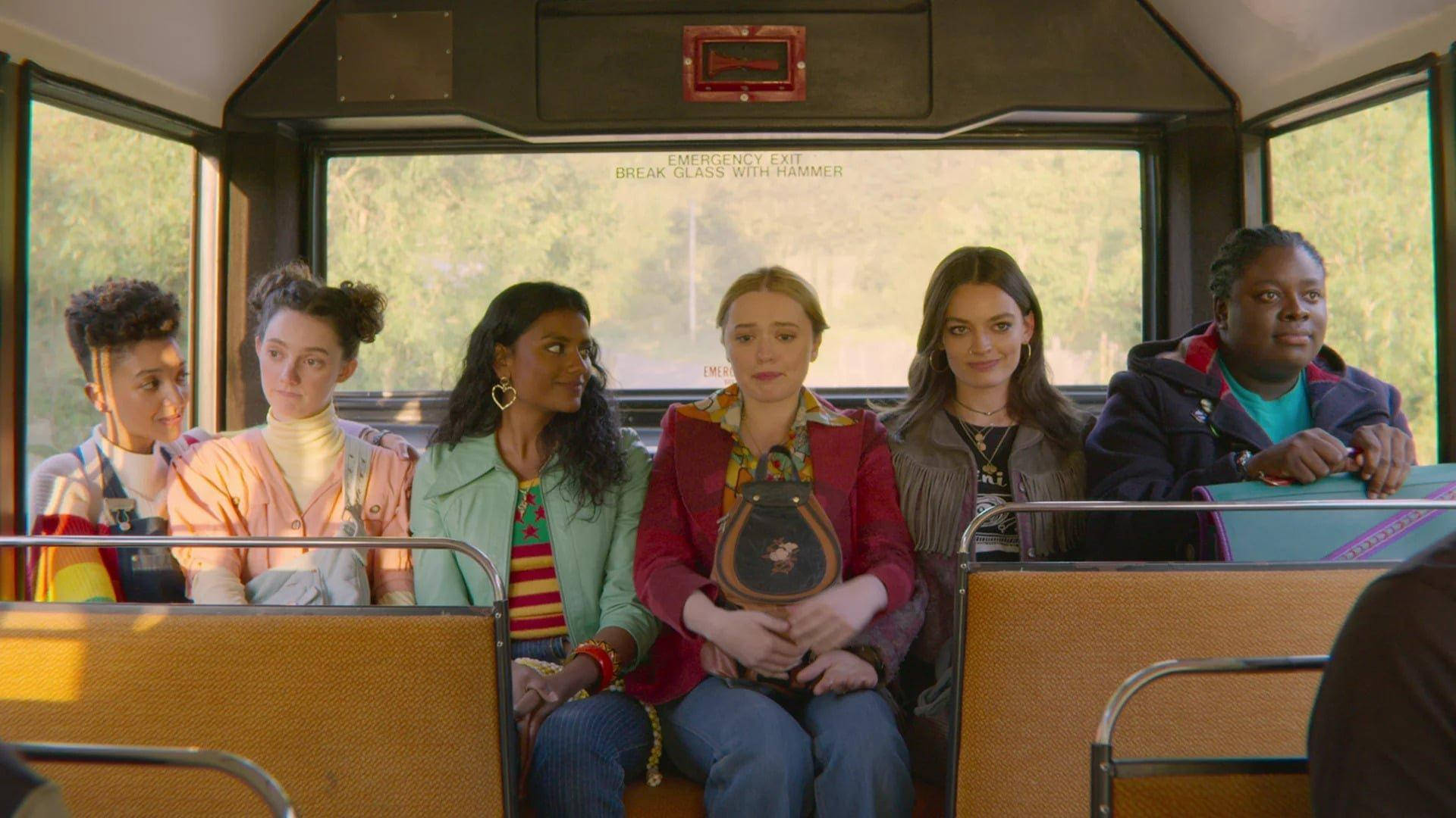 Sex Education, girls, sunlit school bus, Full HD Desktop Wallpaper