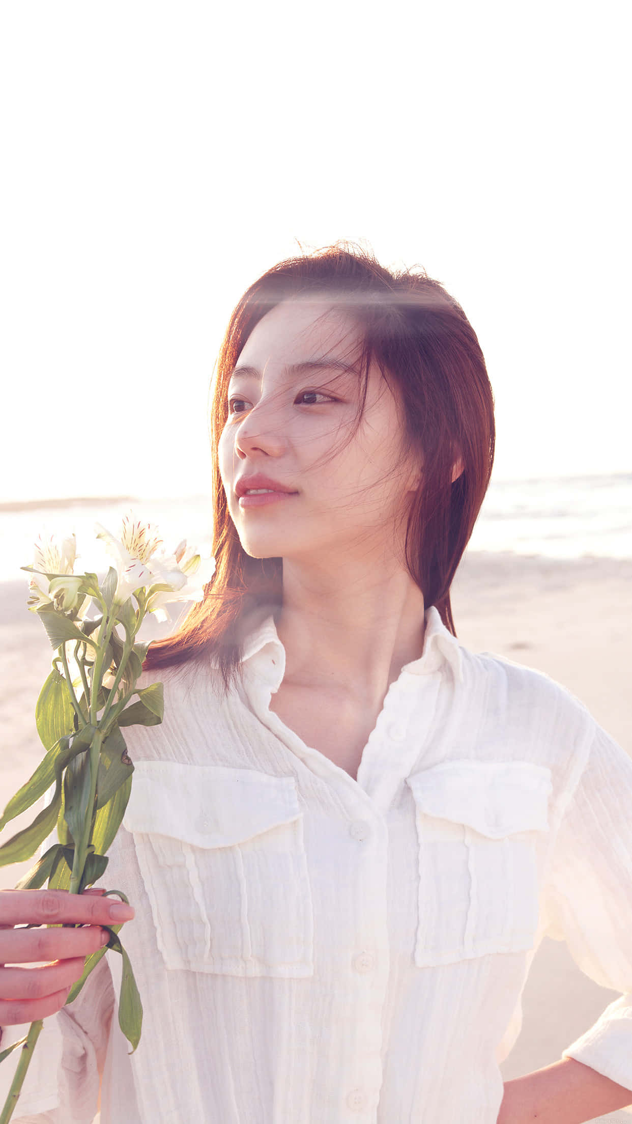 Serene Summer Sunset, tropical beach, white shirt, Full HD Phone Wallpaper