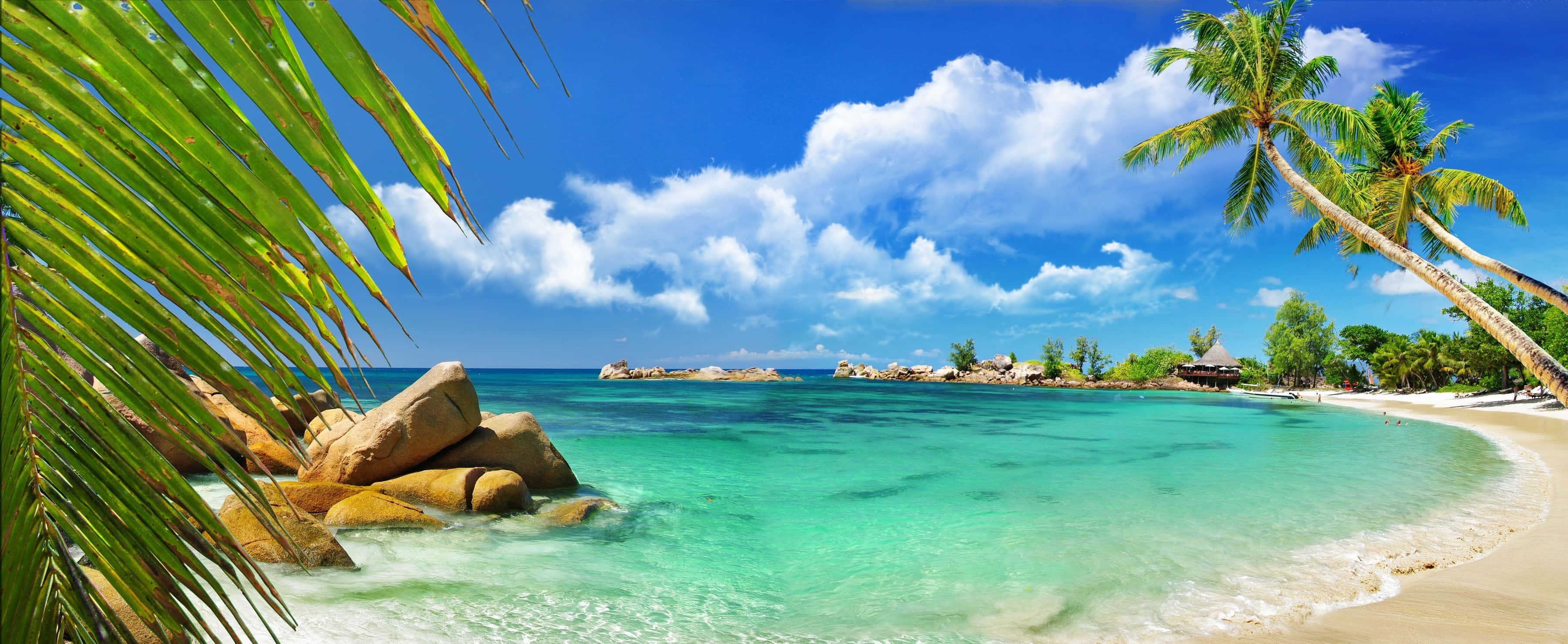 Seychelles Beach, turquoise waters, white sand, 2K Desktop Wallpaper