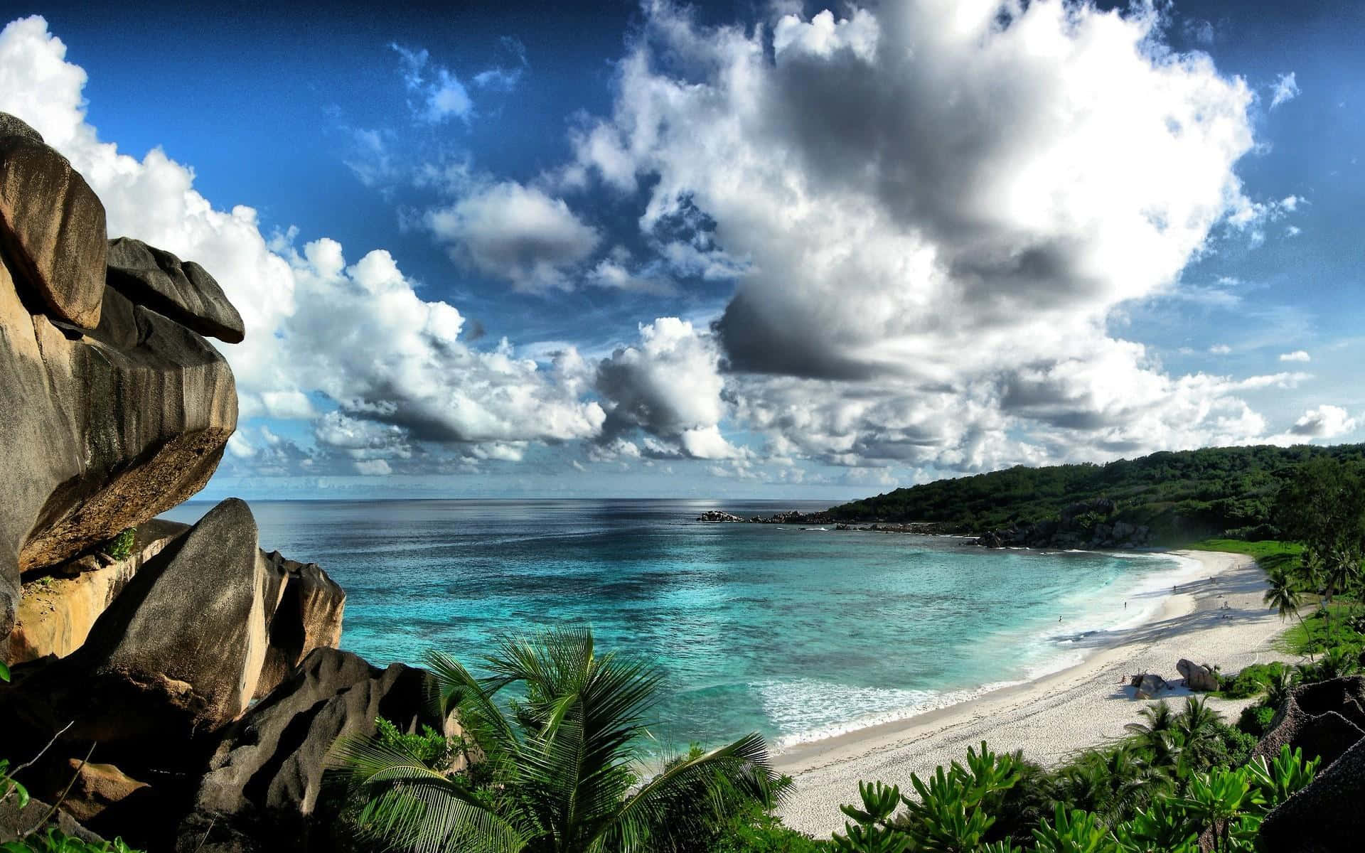 Seychelles Beach, turquoise waters, white sand, Full HD Desktop Wallpaper
