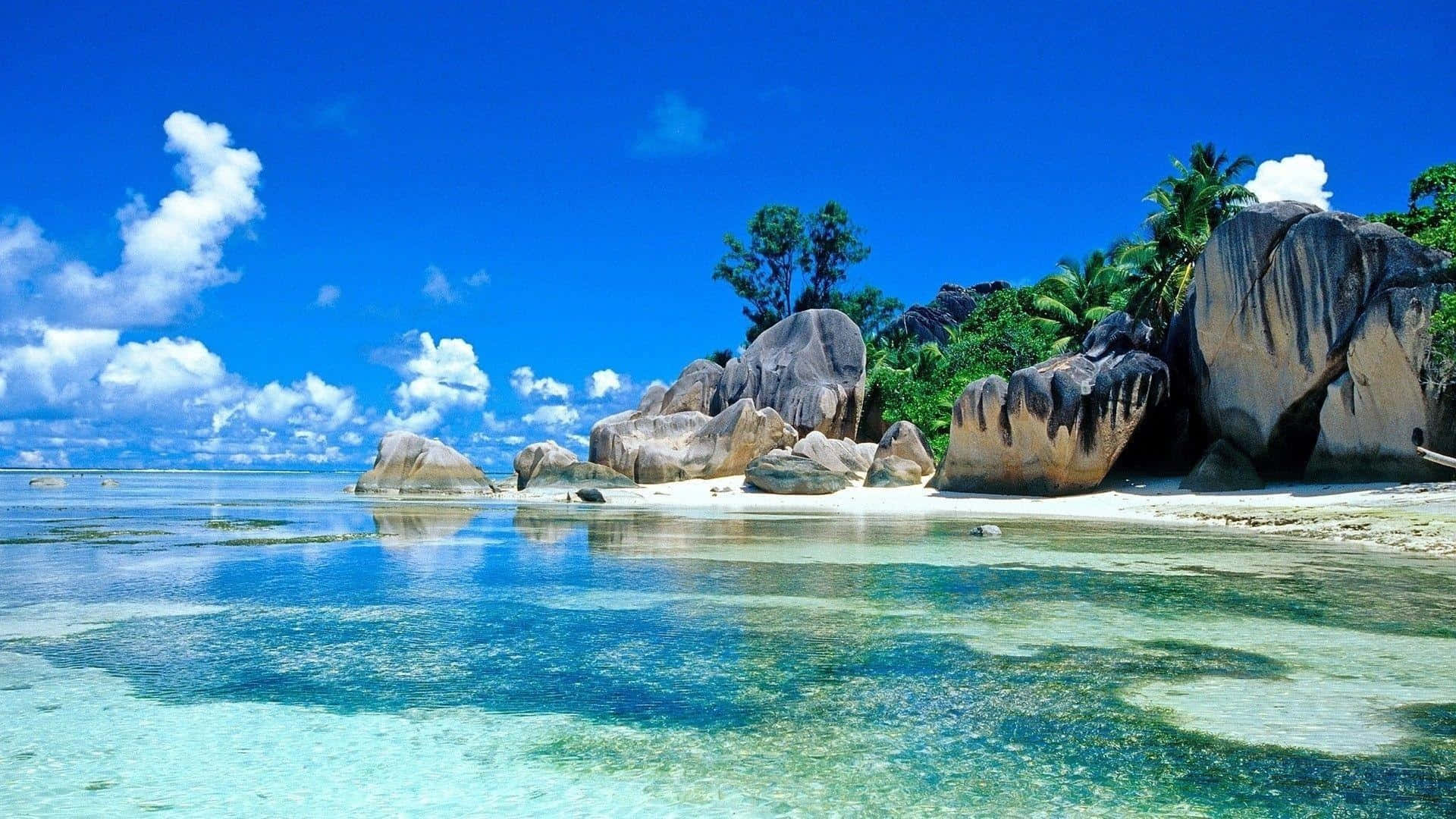 Seychelles Beach, turquoise waters, white sand beach, Full HD Desktop Wallpaper
