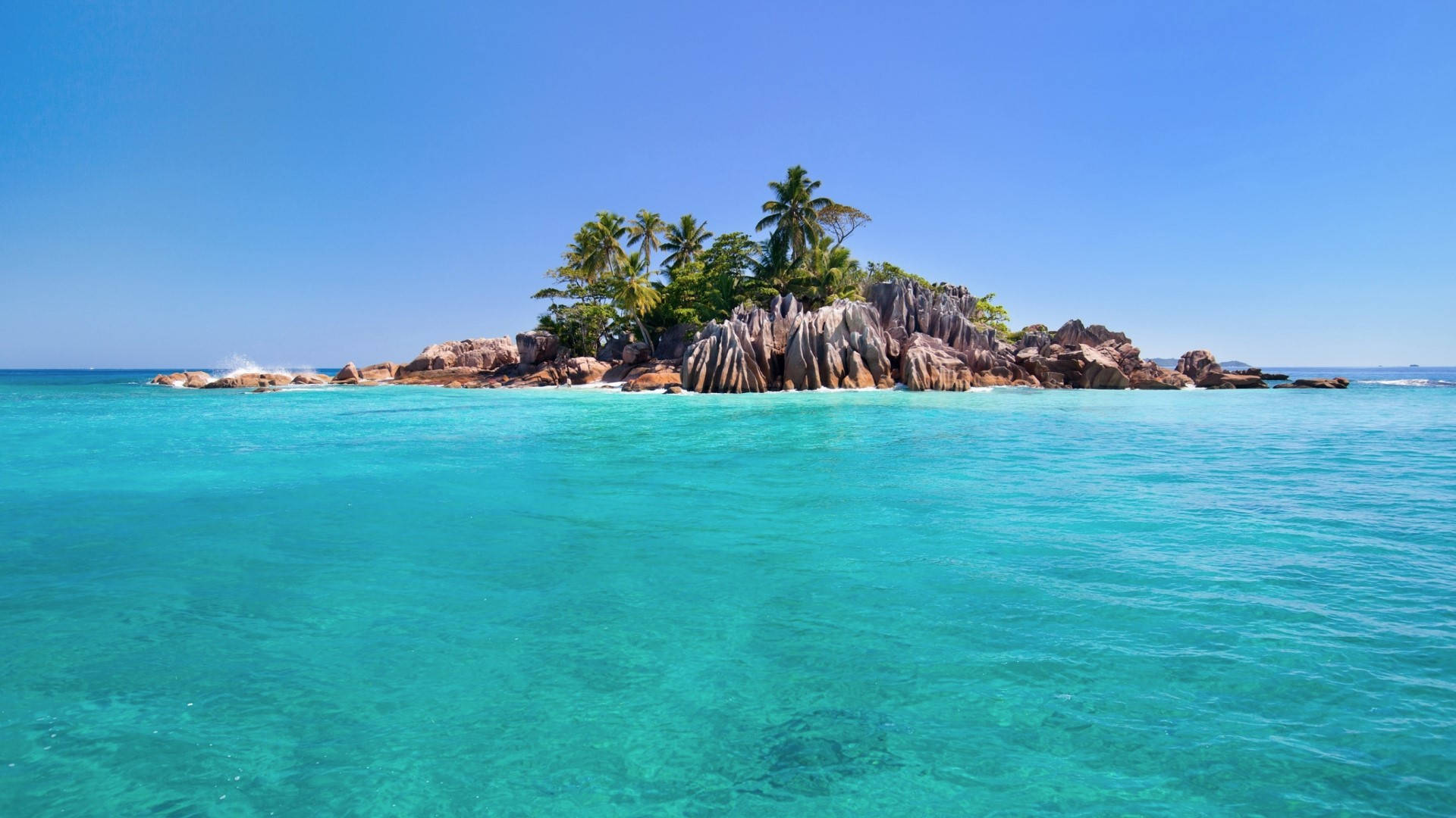 Seychelles, tropical island, palm trees, Full HD Desktop Wallpaper