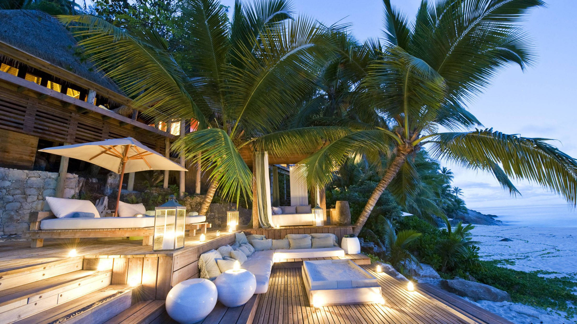 Seychelles, luxurious villa, wooden deck, Full HD Desktop Wallpaper