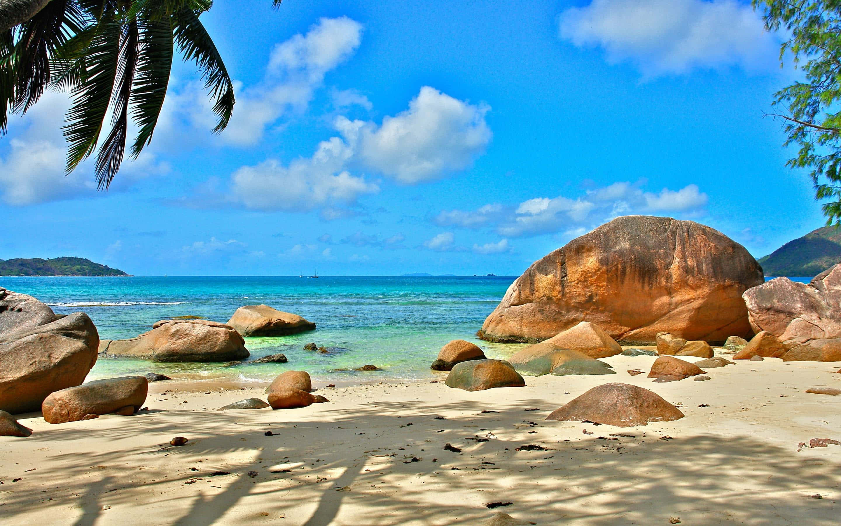 Seychelles Beach, turquoise waters, giant boulders, 2K Desktop Wallpaper