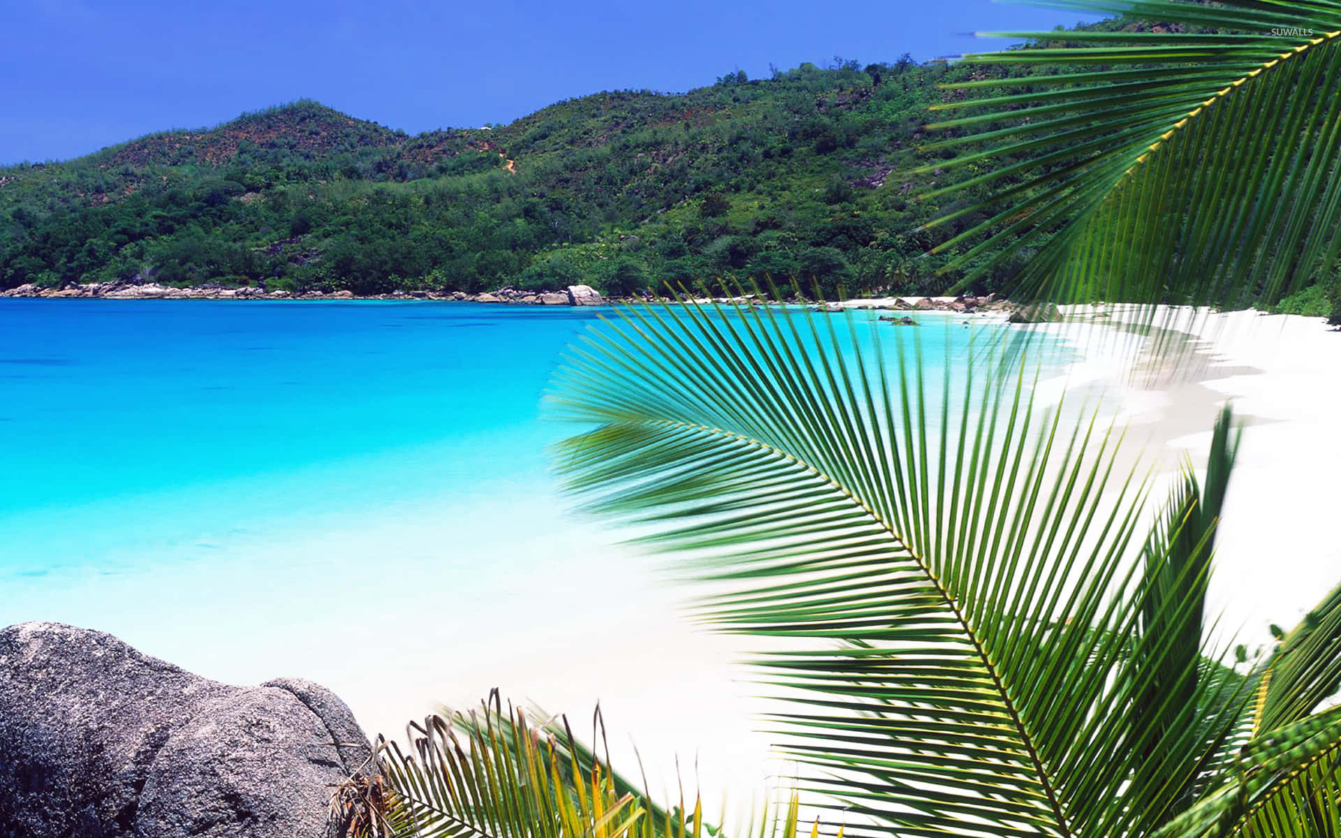 Seychelles, turquoise waters, white sand, Full HD Desktop Wallpaper