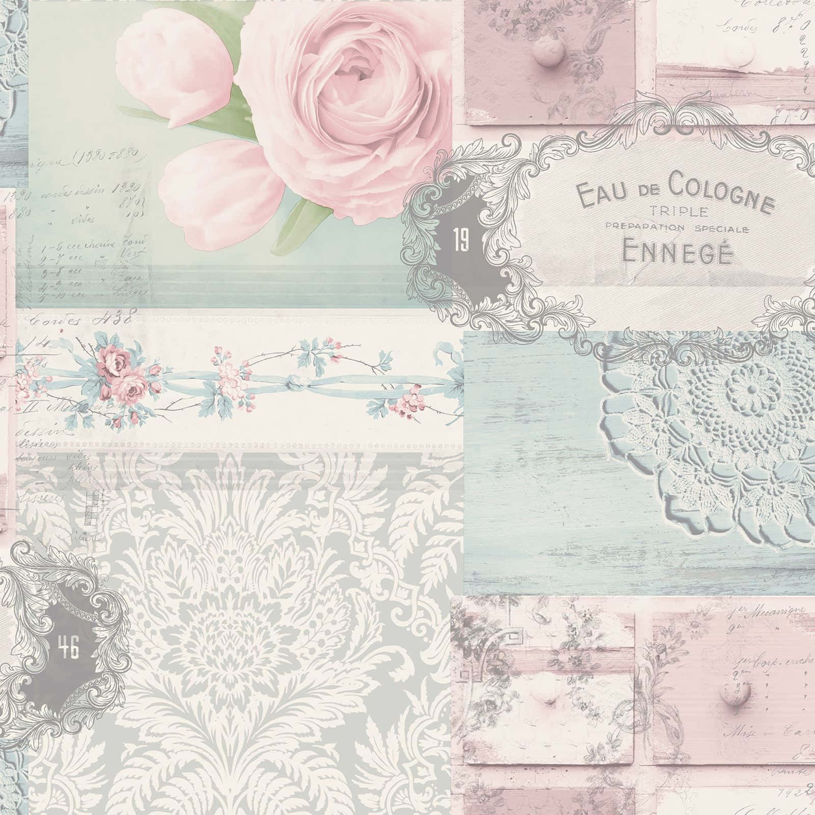 vintage elegance, pink roses damask patterns, faded French perfume labels, HD Desktop Wallpaper