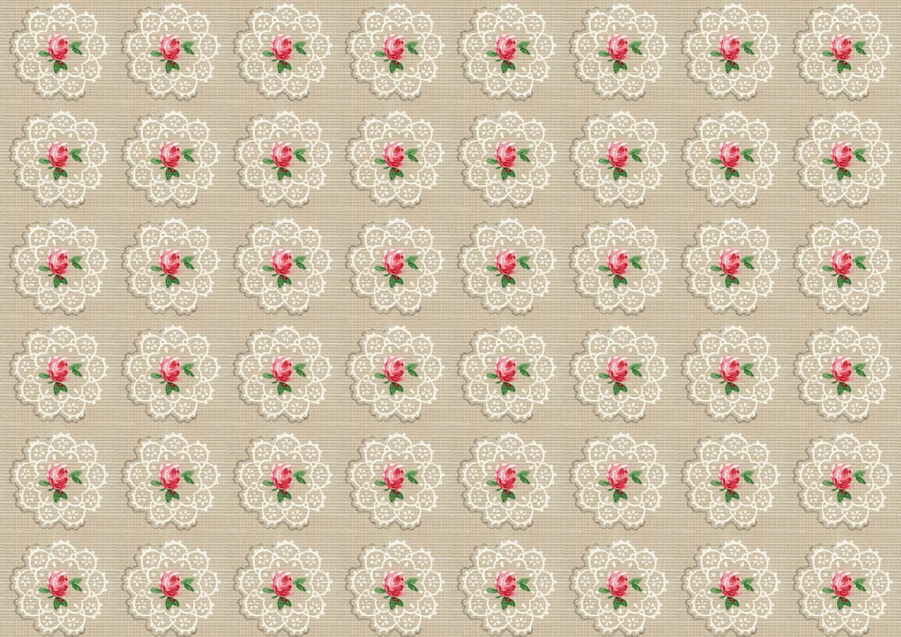 pink roses, white lace doilies, beige textured background, HD Desktop Wallpaper