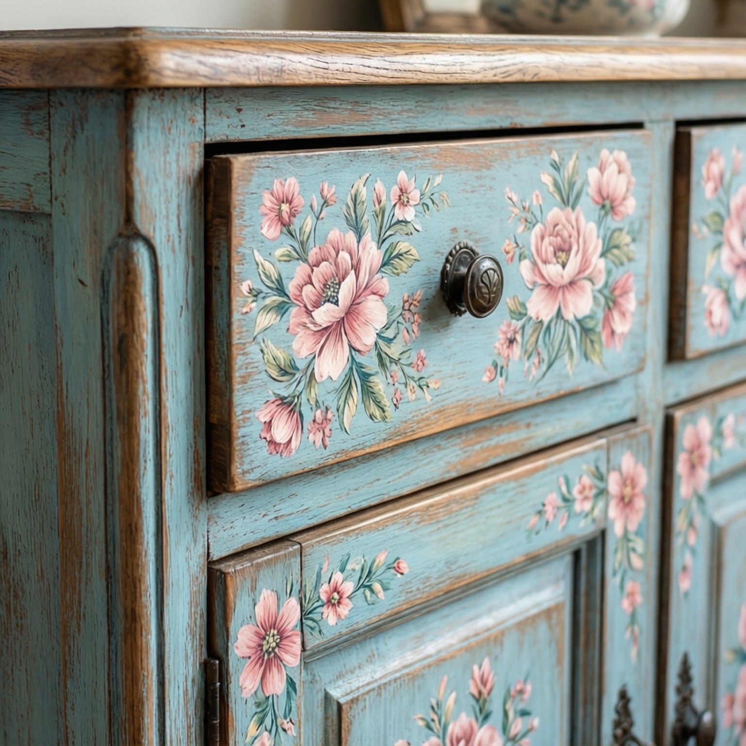 distressed floral cabinet, shabby chic, floral decoupage, HD Desktop Wallpaper