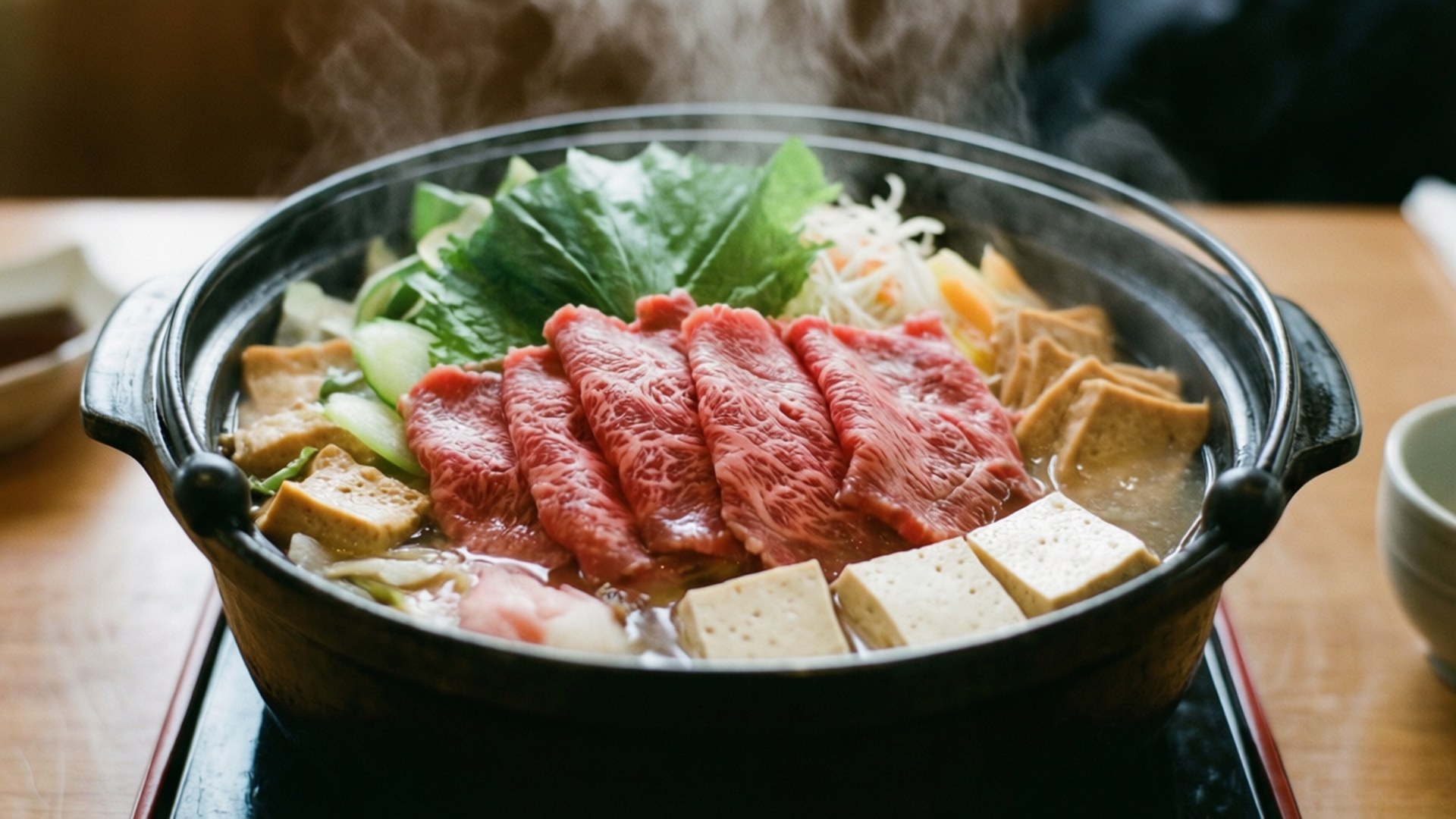 steaming shabu shabu delight, hot pot, cozy table setting, Full HD Desktop Wallpaper
