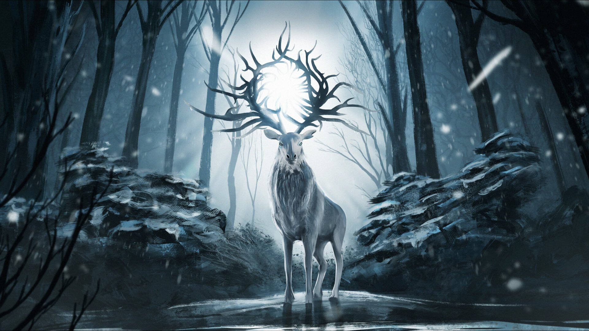 Shadow And Bone, magical stag, snowy forest, Full HD Desktop Wallpaper