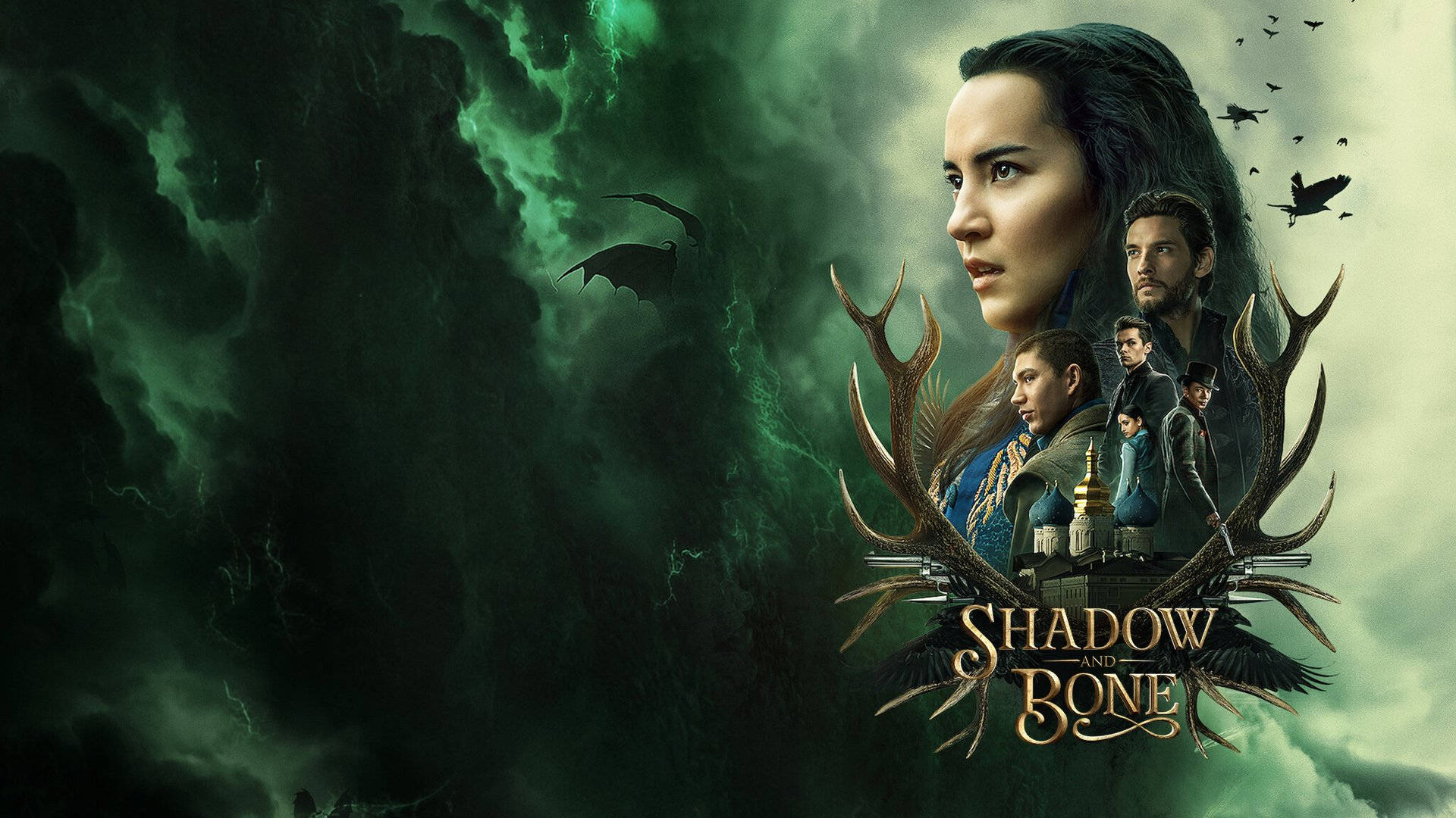 Shadow And Bone, green sky, woman with antlers, Full HD Desktop Wallpaper