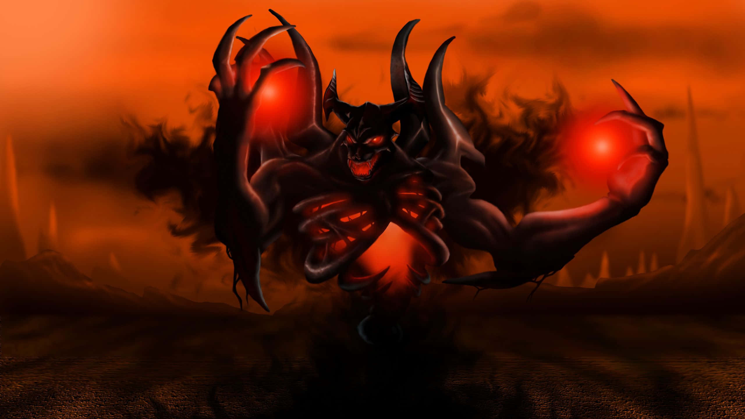 Shadow Fiend, glowing red eyes, horned demon, 2K Desktop Wallpaper