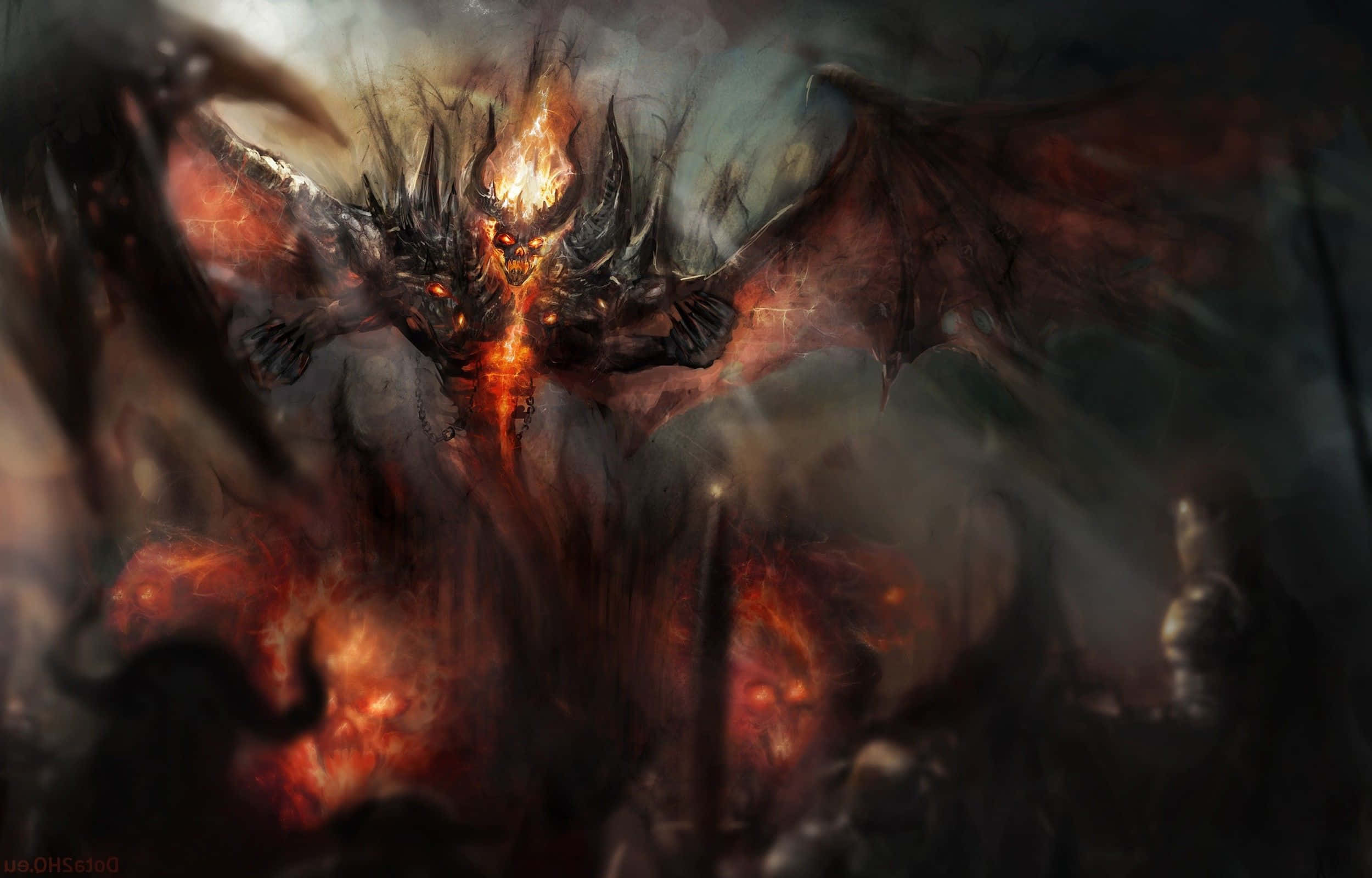 Shadow Fiend, fiery dragon, glowing eyes, Full HD Desktop Wallpaper