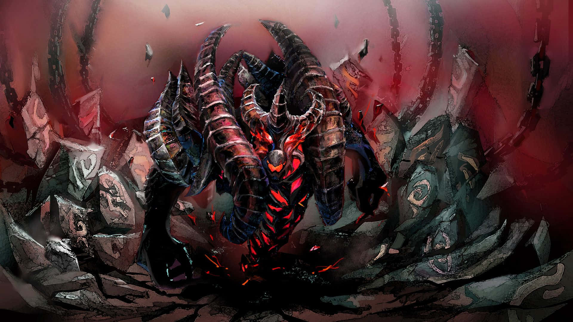 Shadow Fiend, glowing red eyes, spiked armor, Full HD Desktop Wallpaper