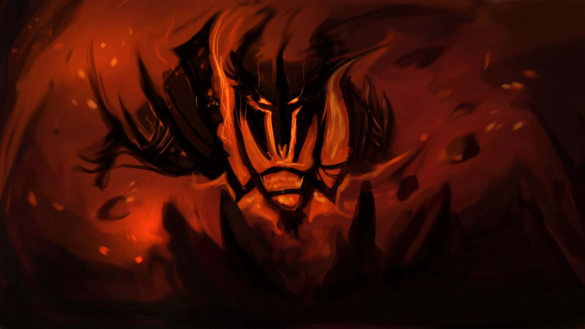 Shadow Fiend, glowing orange eyes, swirling flames, Full HD Desktop Wallpaper