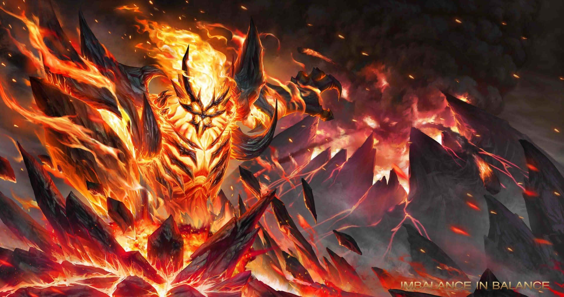 Shadow Fiend, fiery demonic entity, glowing eyes, HD Desktop Wallpaper