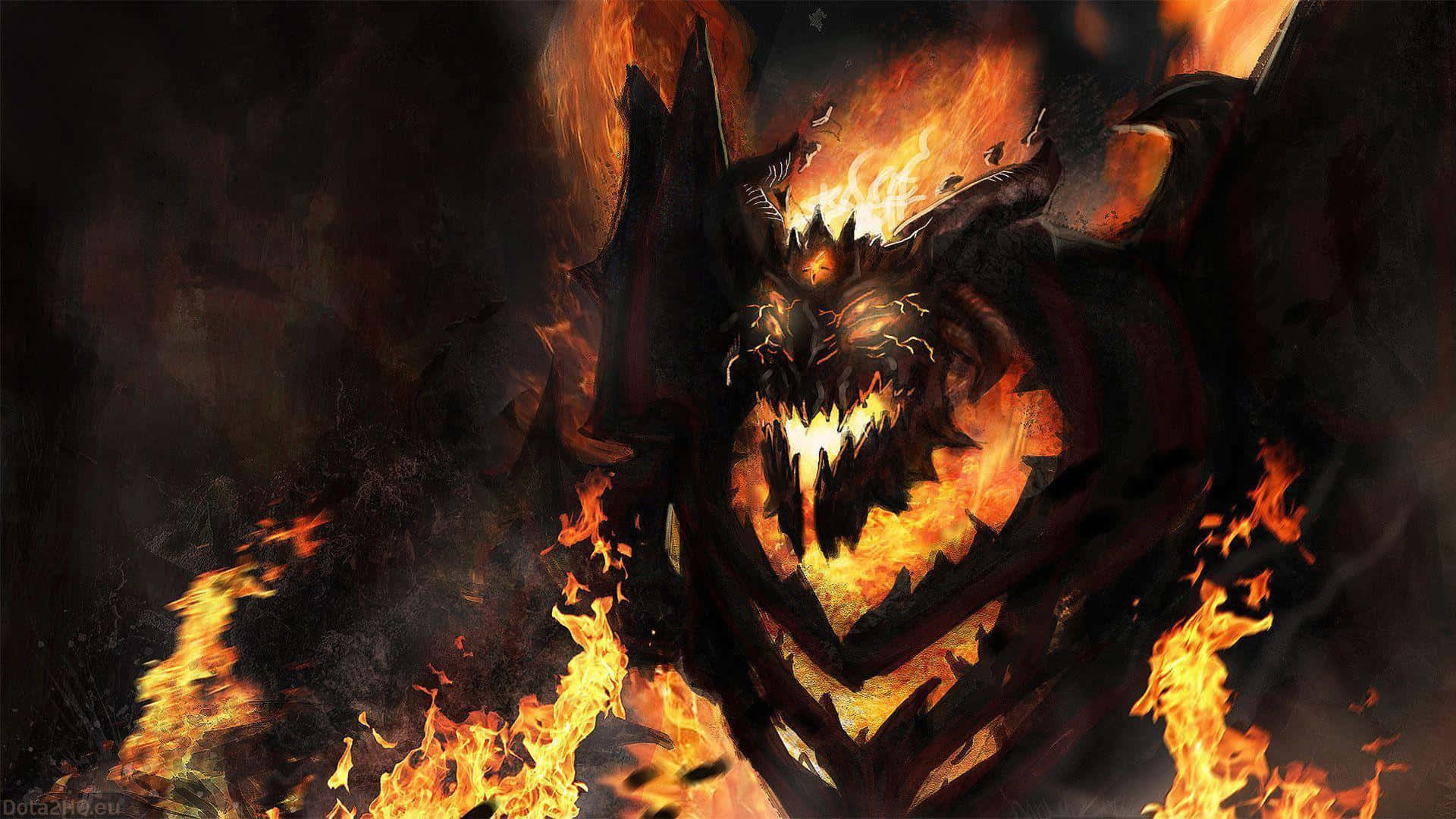 Shadow Fiend, glowing eyes, jagged teeth, Full HD Desktop Wallpaper
