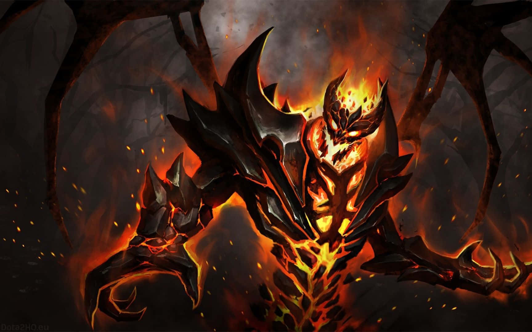 Shadow Fiend, fiery demonic figure, glowing orange eyes, HD Desktop Wallpaper