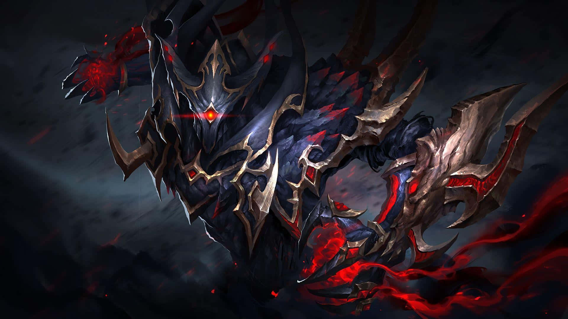 Shadow Fiend, dark armored demon, glowing red eyes, Full HD Desktop Wallpaper