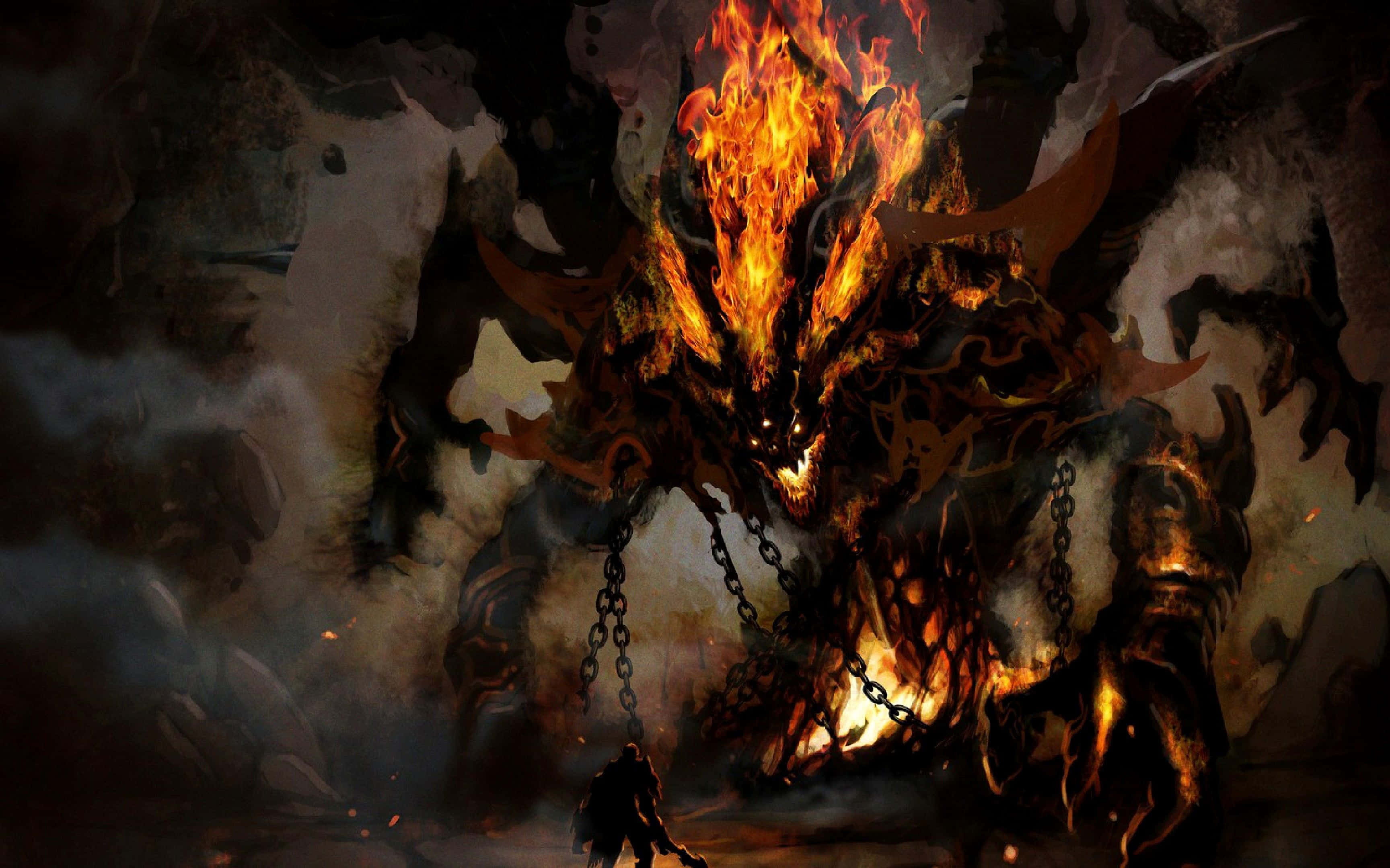 Shadow Fiend, fiery demon, glowing eyes, 2K Desktop Wallpaper