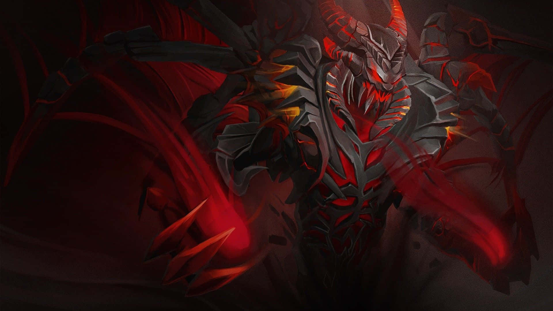 Shadow Fiend, dark armor, glowing red accents, Full HD Desktop Wallpaper