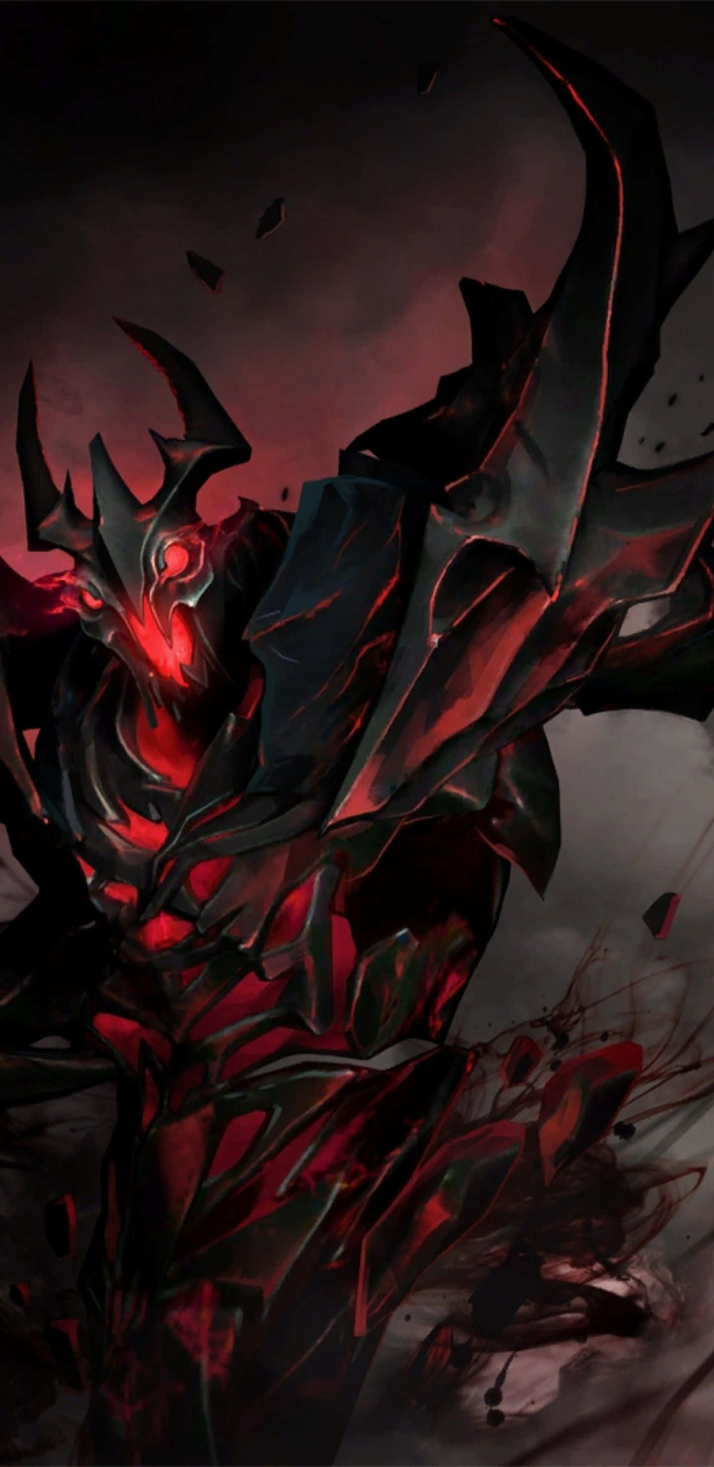 Shadow Fiend, dark red armored demon, glowing eyes, 2K Phone Wallpaper