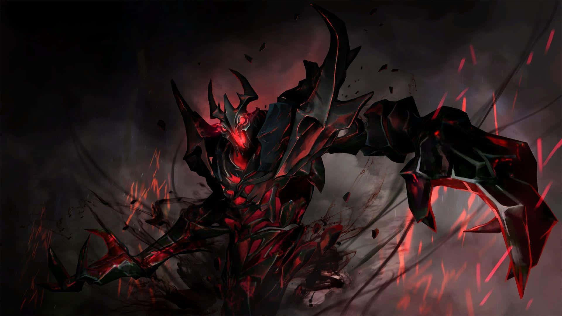 Shadow Fiend, dark red armored demon, glowing eyes, Full HD Desktop Wallpaper