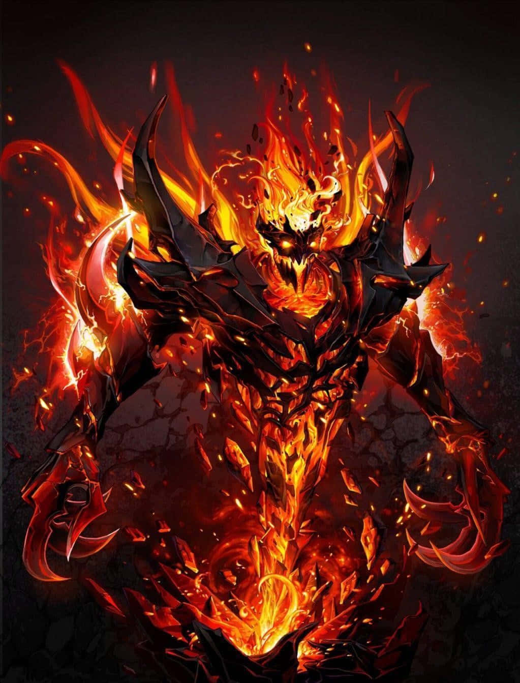Shadow Fiend, molten flames, glowing eyes, HD Phone Wallpaper